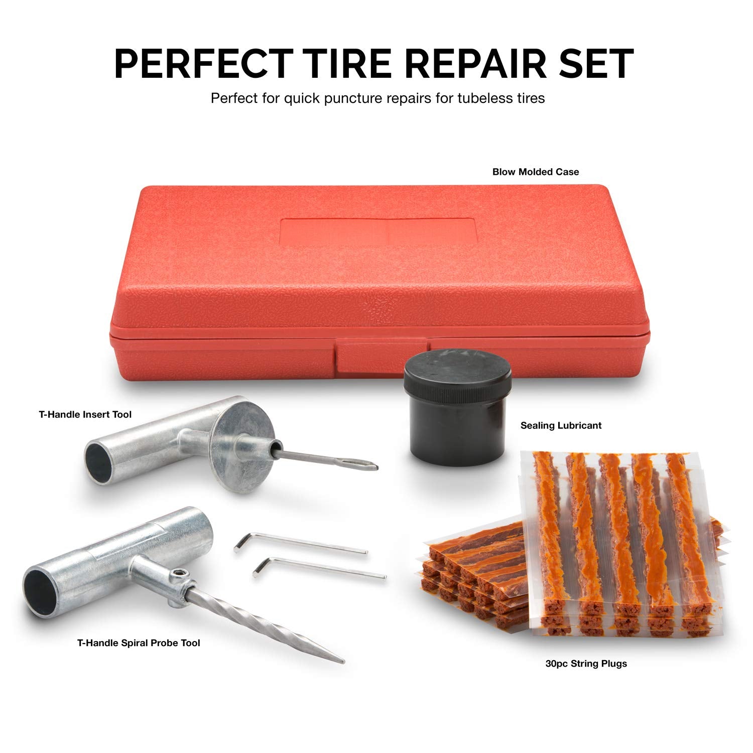 Tooluxe 50002L -35 Piece Tire Repair Universal Heavy Duty Tire Repair Kit With Plugs, Fix A Flat Tire Repair Kit, Ideal For Tires On Cars, Trucks, Motorcycles, Atv Roadside Emergency, Tire Plug Kit