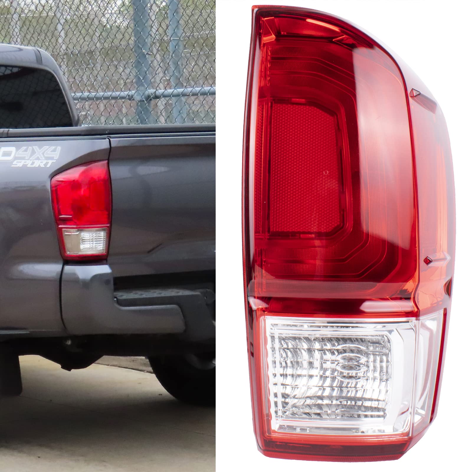 Boine Compatible With 2016 2017 2018 2019 2020 Toyota Tacoma Pickup Right Passenger Side Red Tail Light Housing Replace 81550-04