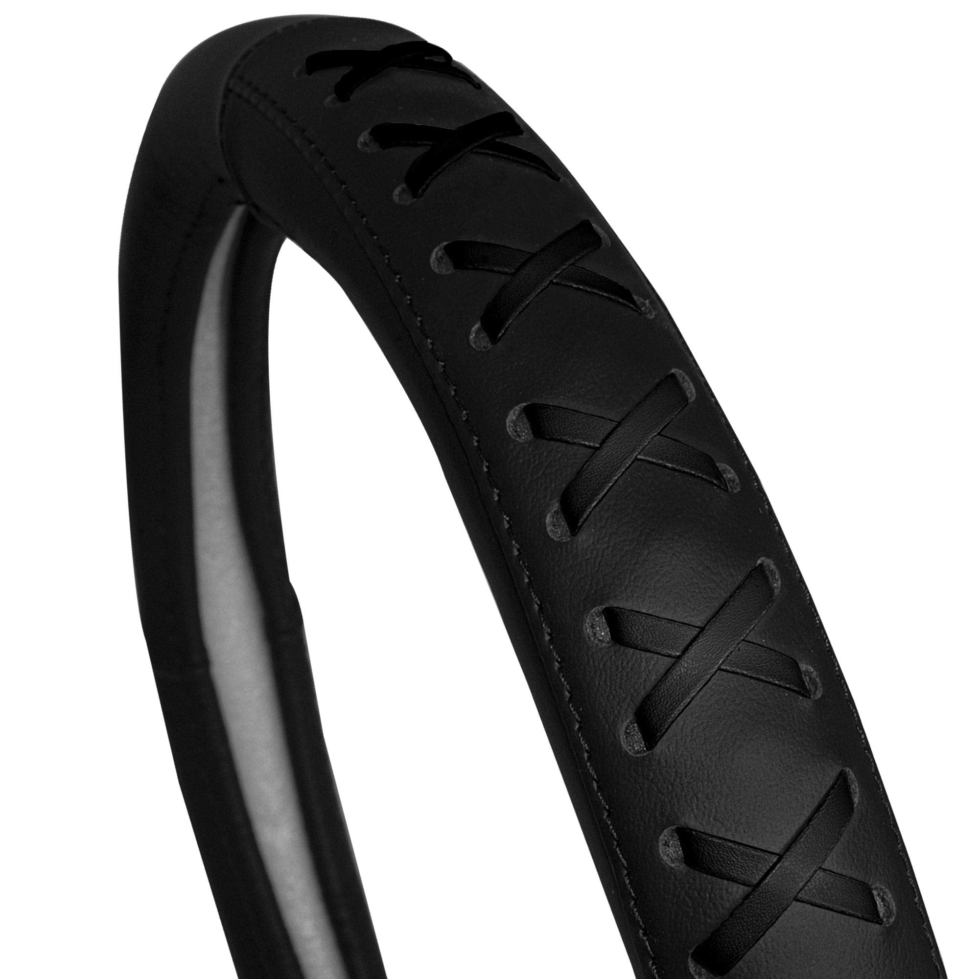 Fh Group Universal Fit 15 Inch Genuine Leather With Lace-Up Detailing Steering Wheel Cover Fits Most Cars, Suvs Black