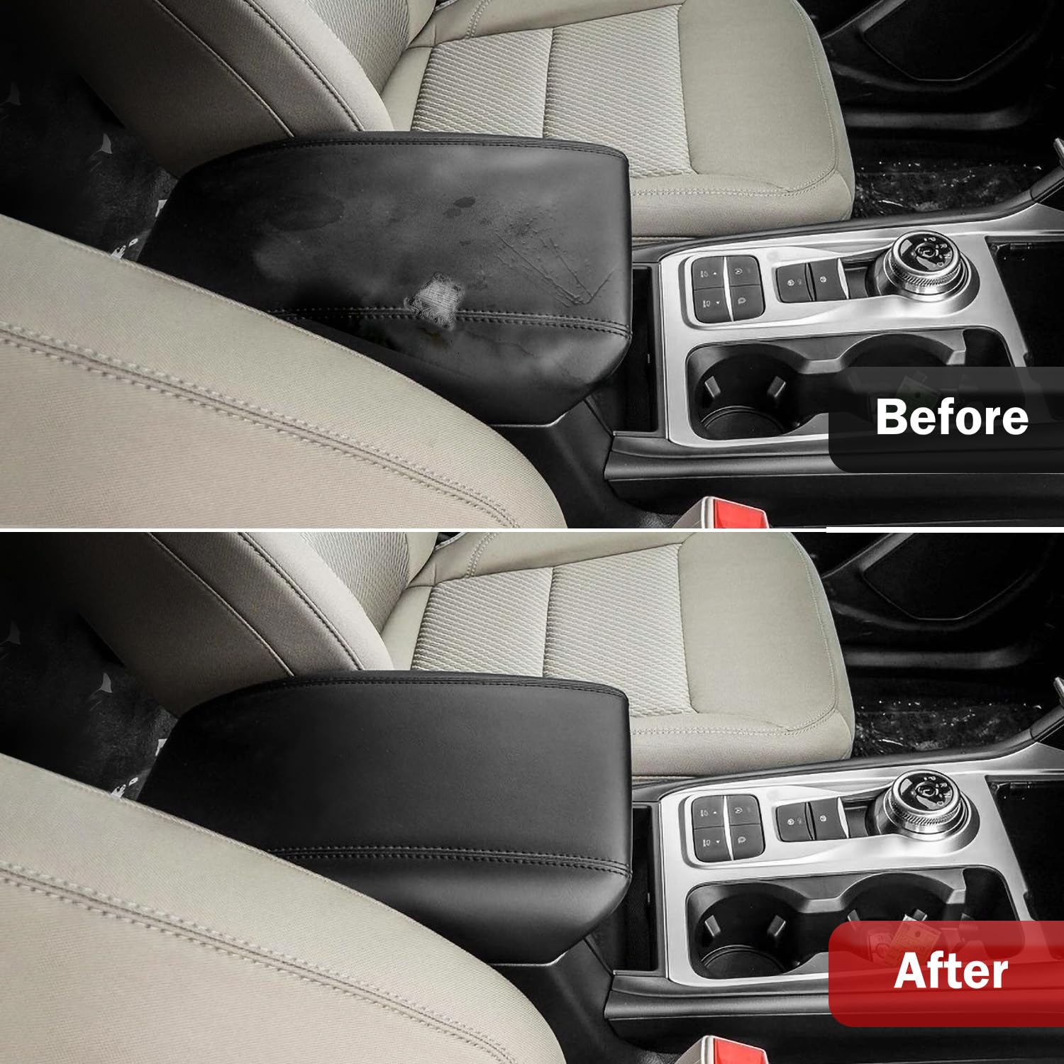 Kbh Car Center Console Armrest Cover For Ford Explorer 2020 2021 2022 2023, Vinyl Leather Interior Accessories, Anti-Scratch, Bl