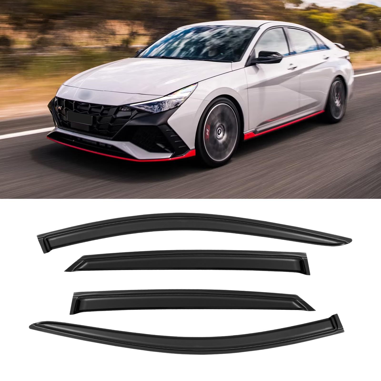 Rain Guards For 2021-2024 Hyundai Elantra, Out-Channel Window Visor Shields Vent Shade Deflector Wind Dark Smoke For 21-24 Elant