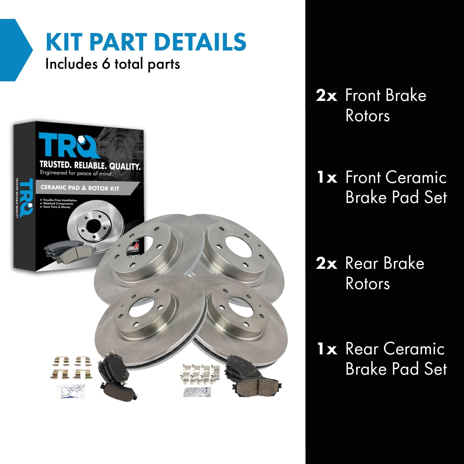 Trq Front And Rear Brake Pad & Rotor Kit Brake Pads Brake Rotor Ceramic Compatible With 2016-2018 Mazda 6
