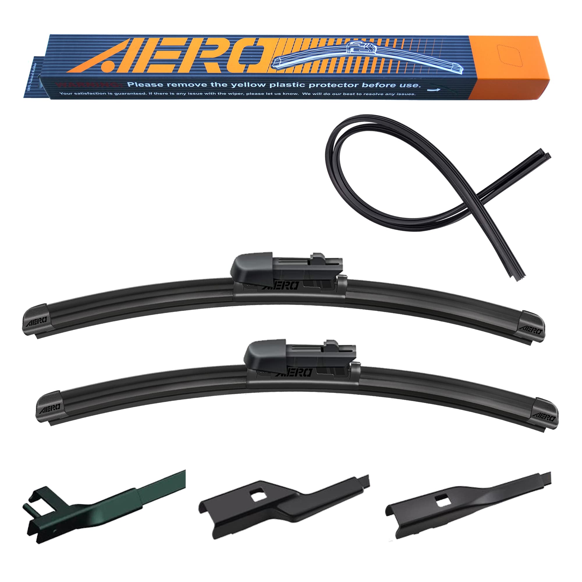 Aero Avenger 24 + 19 Premium All-Season Windshield Wiper Blades With Extra Refills Oem Replacement For Volkswagen Vw Cc Eos Golf Gti Jetta Passat Rabbit Honda Cr-V Civic + More (Set Of 2)