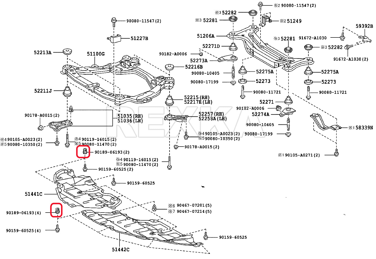 Rexka 20Pcs Front Bumper Support Splash Shield Under Cover Nylon Nut Grommet M5.5 Screw 90189-06193 For Toyota Lexus