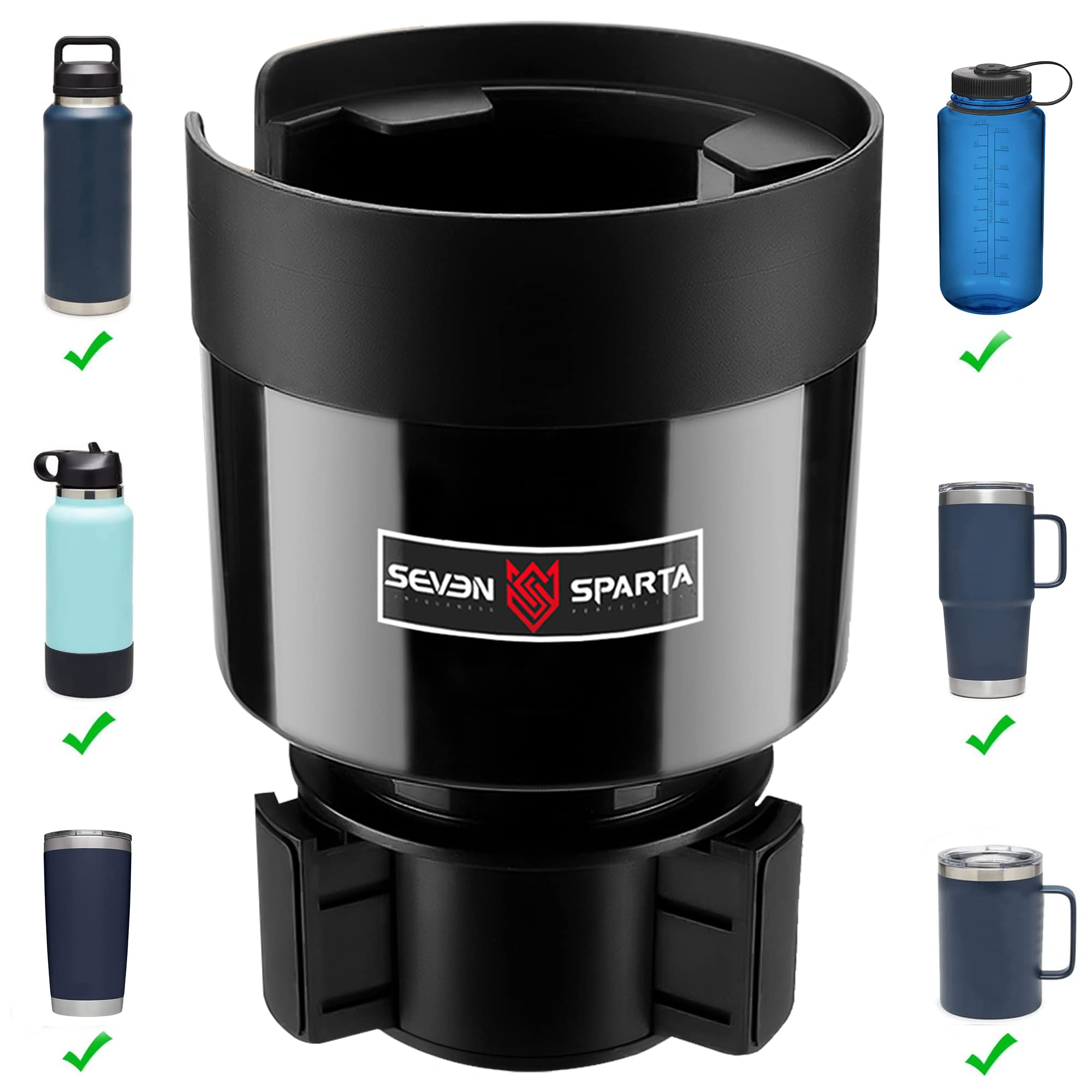 Seven Sparta Car Cup Holder Expander With Adjustable Base, Compatible With Hydro Flasks 32/40 Ounce, Compatible With Yeti Ramble