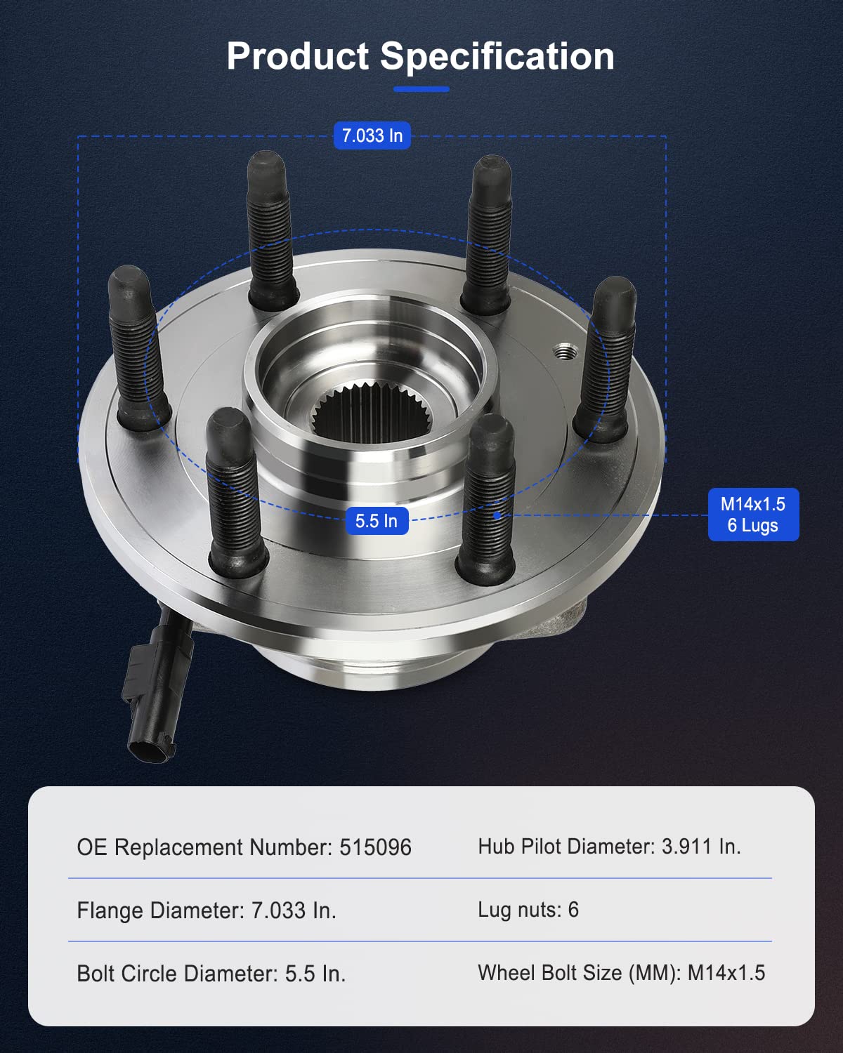ECCPP 515096 Front Wheel Hub Bearing Assembly for Chevy Avalanche, Silverado, Suburban, Tahoe, Cadillac Escalade, GMC Yukon Sier