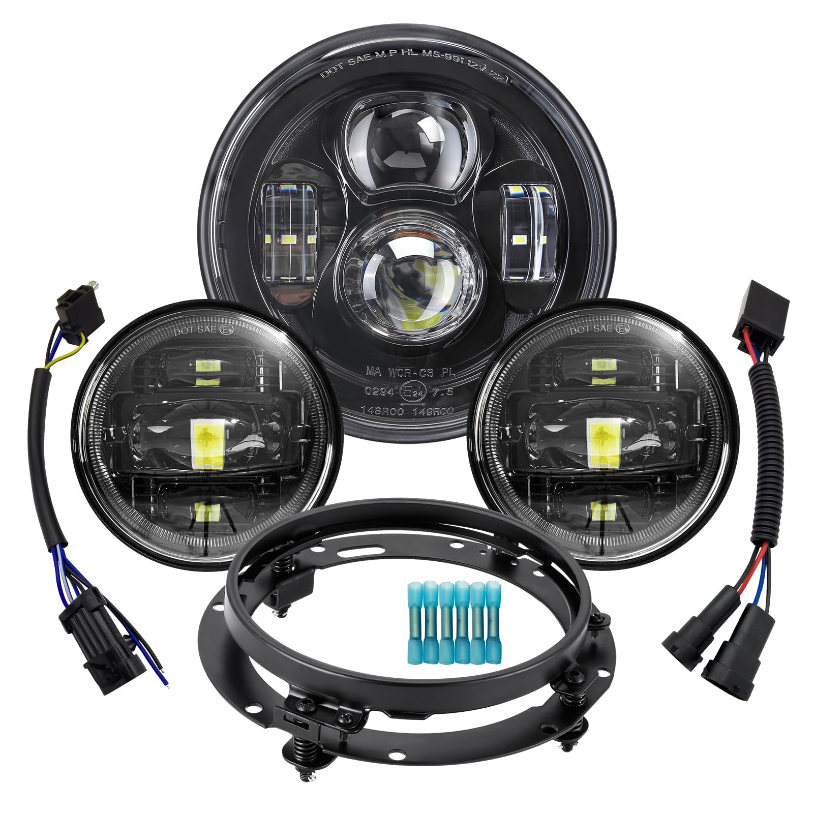 ToKnoMe Black 7'' inch LED Headlight Fog Passing Lights Motorcycle Lamp Compatible with Harley Davidson Touring Road King Ultra 