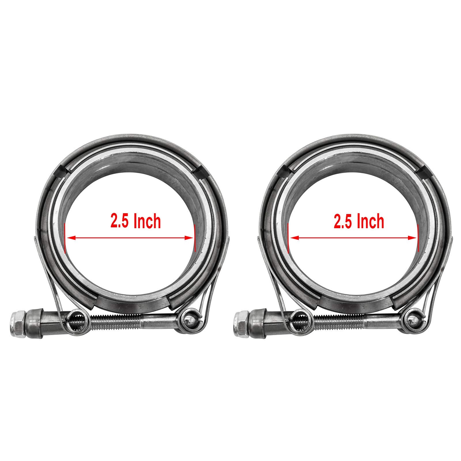 2X 2.5' Inch Stainless Steel V-Band Bolt Clamp With 2 Pcs Male Female Flanges Stainless Steel