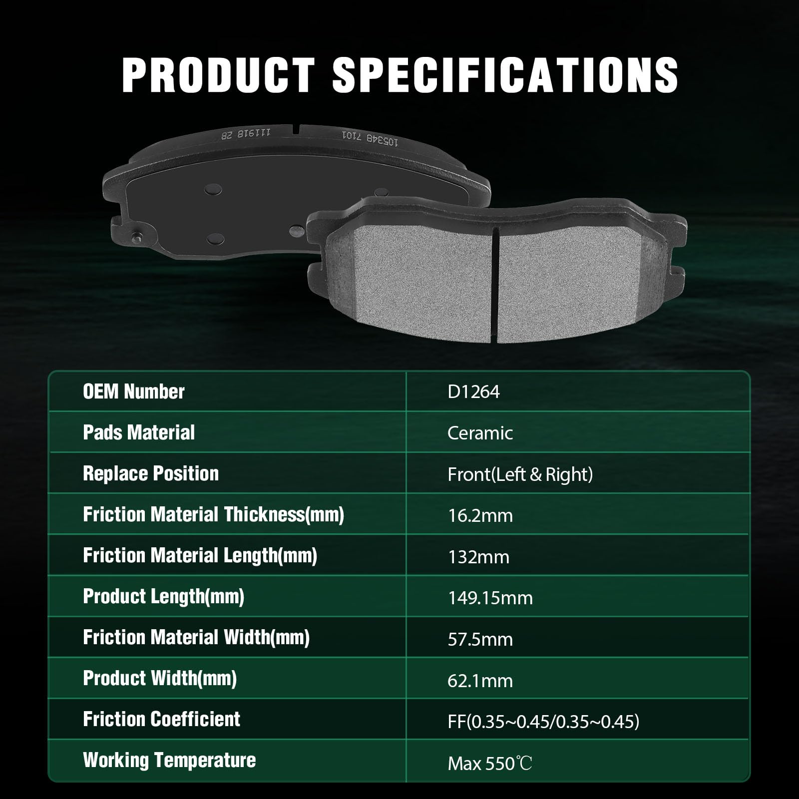 Automuto 4Pcs Front Ceramic Disc Brake Pads Set D1264 For Chevrolet Captiva Sport Equinox For Pontiac Torrent For Saturn Vue For