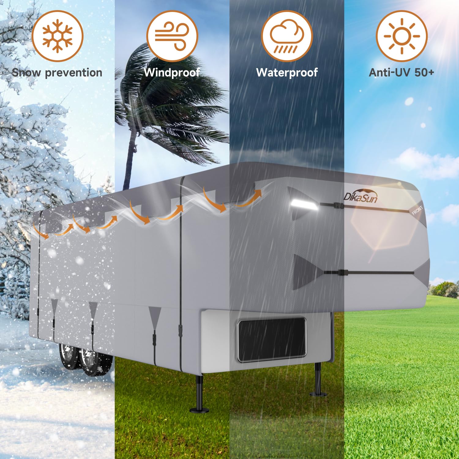 Dikasun Fifth Wheel Rv Cover With 7-Ply Layers,5Th Wheel Camper Cover 37-40Ft Uv Protection Waterproof Windproof And Breathable