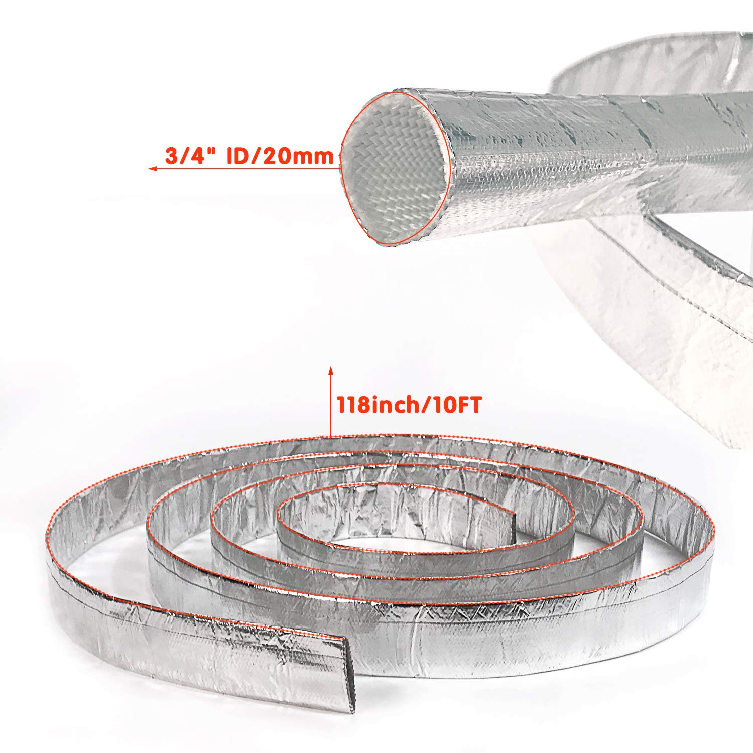 Aluminized Heat Sheath Heat Wrap Wire Shield Sleeve- 3/4''Id X 10Ft Adjustable Silver Heat Shield Spark Plug Wire For Car&Auto W