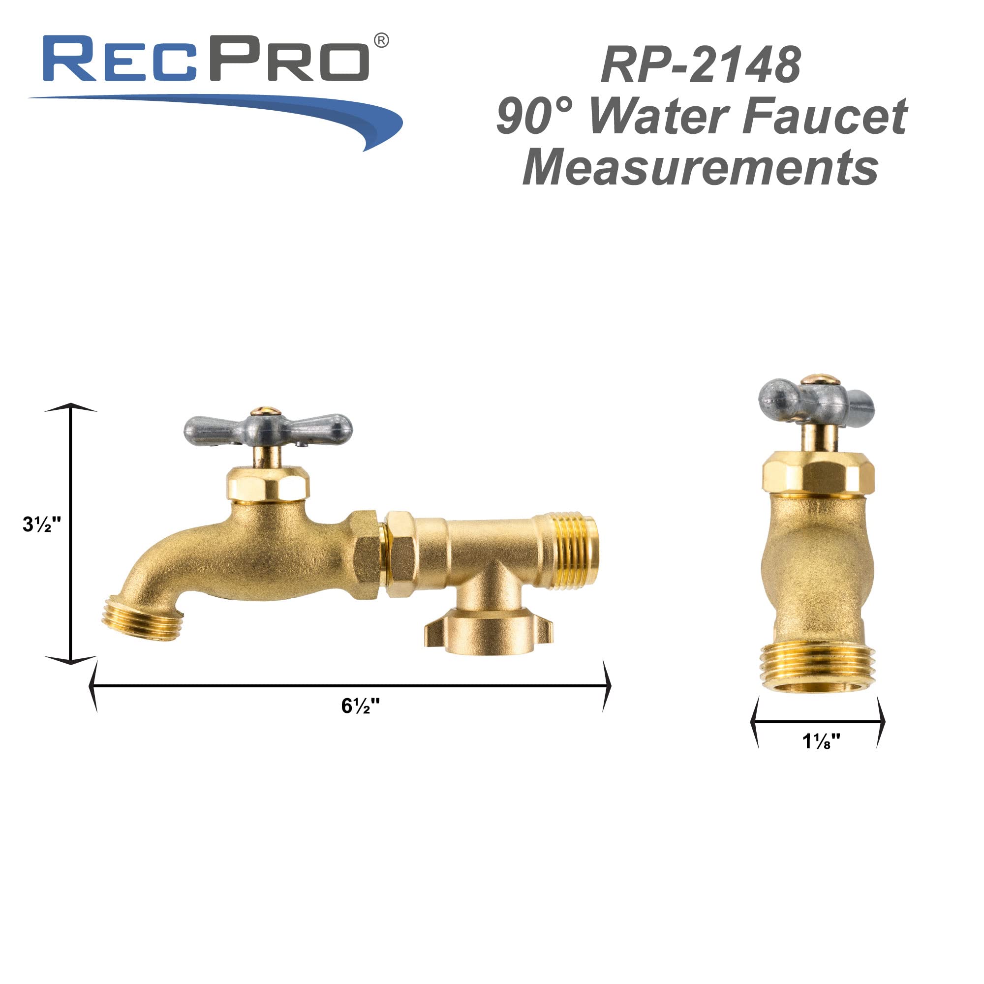 RecPro 90 Degree Water Faucet - Provides Extra Outside Water Source by Connecting to Your RV's Fresh Water Inlet. Brass Construc