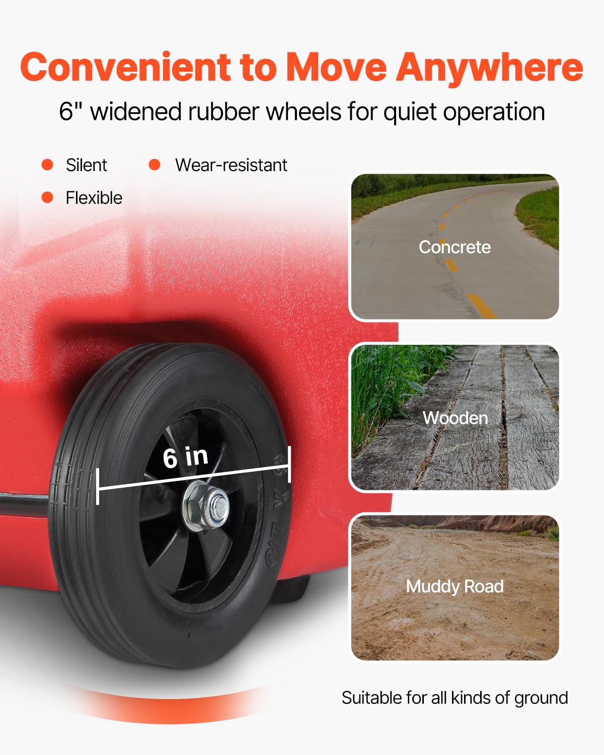 VEVOR Fuel Caddy, 16-Gal Portable Gas Storage Tank Container, 7.8 L/min Fuel Transfer Storage Tank with Hand Pump Rubber Wheels,