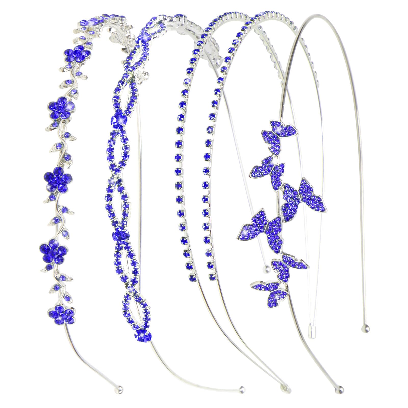Wecoe Royal Blue Rhinestone Headband Flower Girl Wedding Headpiece Crystal Metal Headbands for Women Fashion Hairband Gifts 4 Pack-new