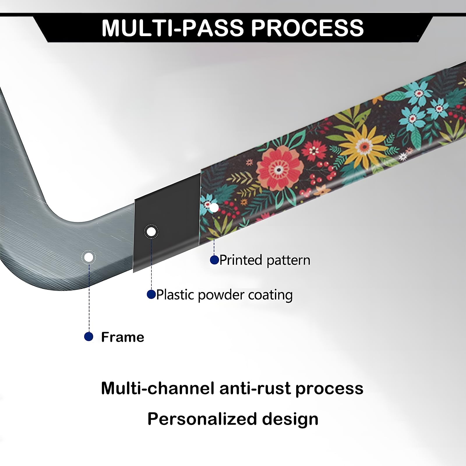 Colorful Flowers And Leaves License Plate Frames, 2 Pack Colorful Floral Car Plate Frame, Stainless Steel License Plate Holders