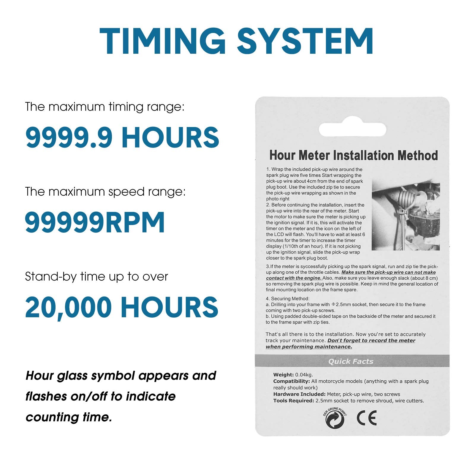 2 Pieces Inductive Hour Meter for Gas Engine Lawn Mower Dirt Bike Motorcycle Motocross Snowmobile Karting Marine ATV Boat Outboa