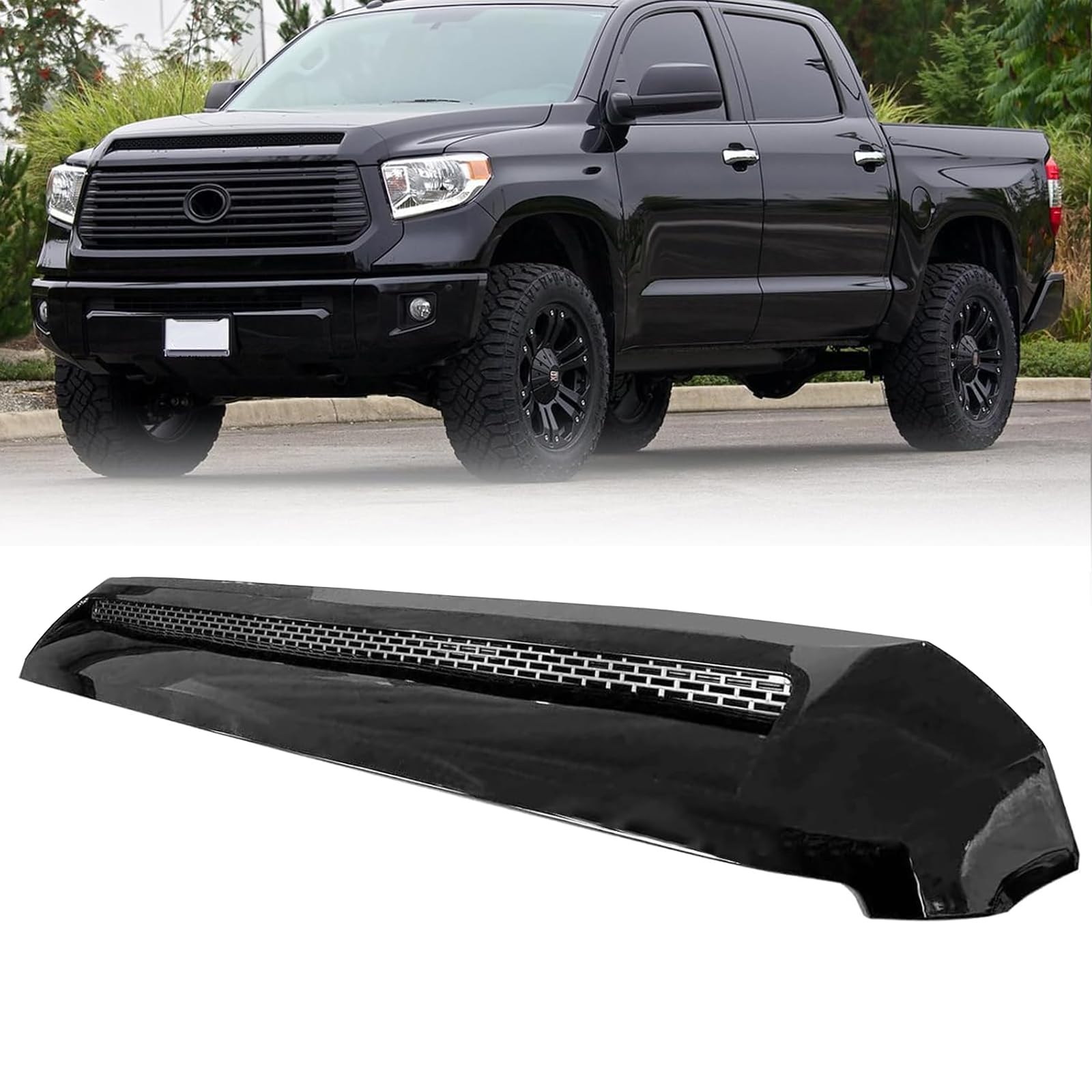 Collect Light Front Upper Hood Bulge Molding Grille Trim For Toyota Tundra 2014-2021 Front Upper Grille Hood Scoop (Black)