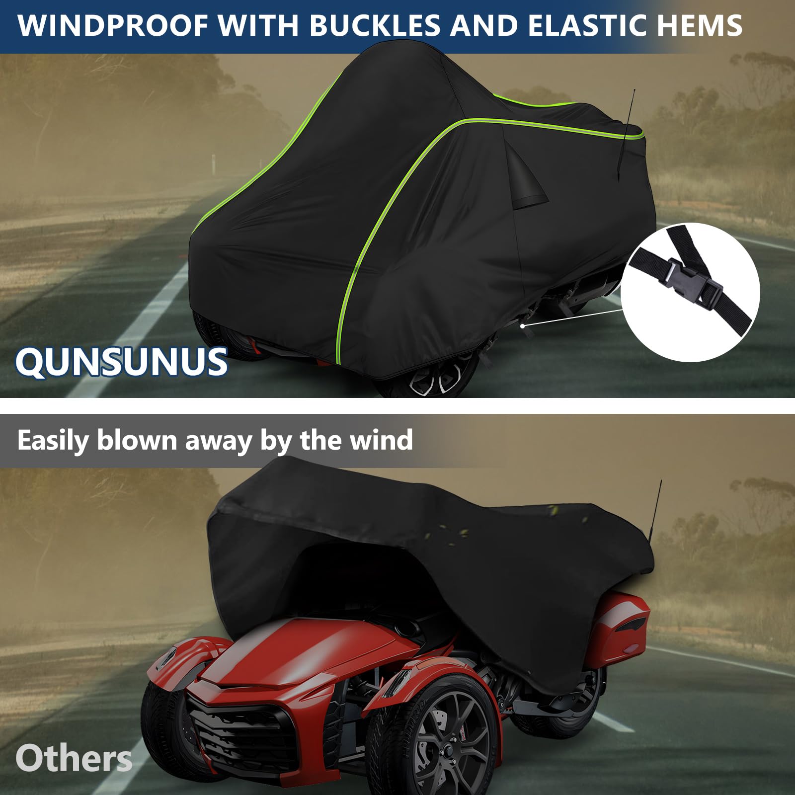 Qunsunus Waterproof Motorcycle Cover For Can-Am Spyder F3 2016-2023, 420D Heavy Duty Trike Cover With Wind, Sun, Uv And Dust Pro