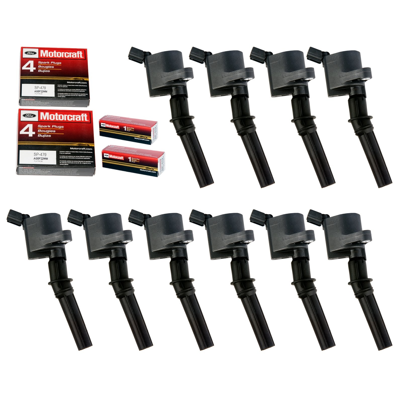 MAS Set of 10 Ignition Coils Pack DG508+Motorcraft Spark Plugs SP479 Compatible with Ford E350 E450 F250 F350 F450 F550 Econolin