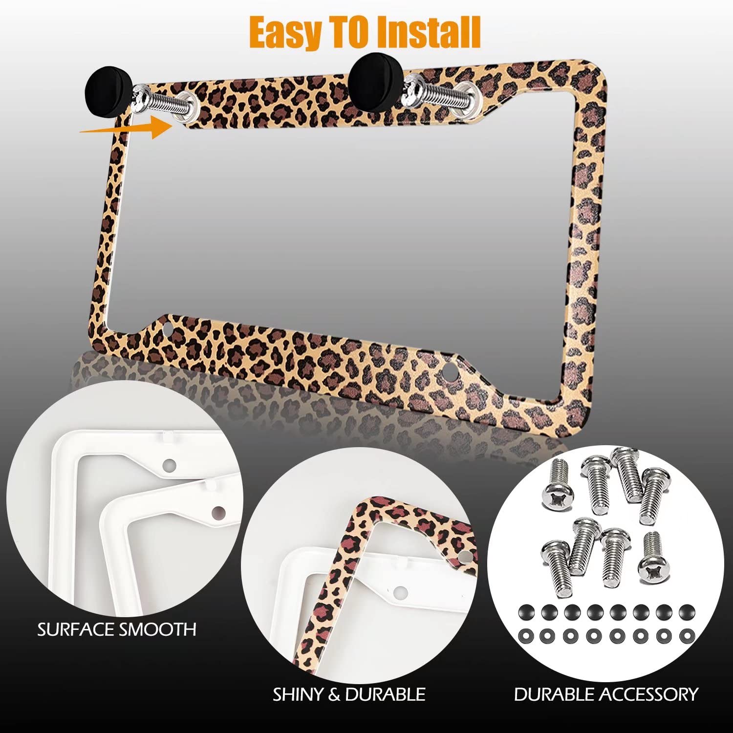 Leopard Cheetah Print License Plate Frames Covers Holder Brown Leopard Print Car Tag Frame Covers Holder Aluminum Metal 4 Holes