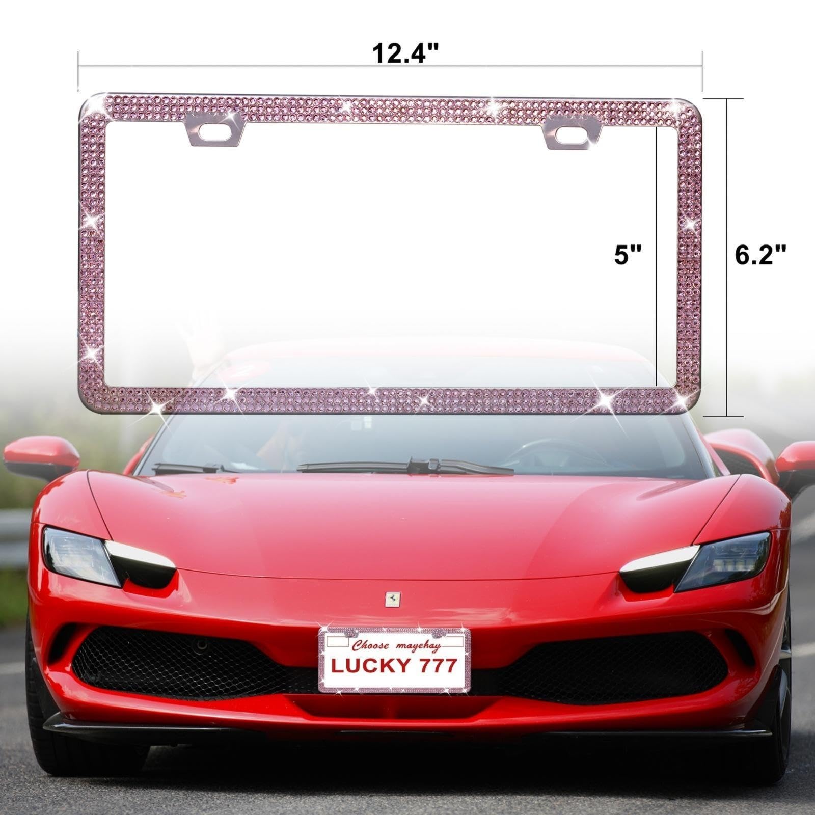 Pink License Plate Frame 1 Pack Bling Rhinstone License Plate Frames For Women Sparkle License Plate Cover Diamond License Plate