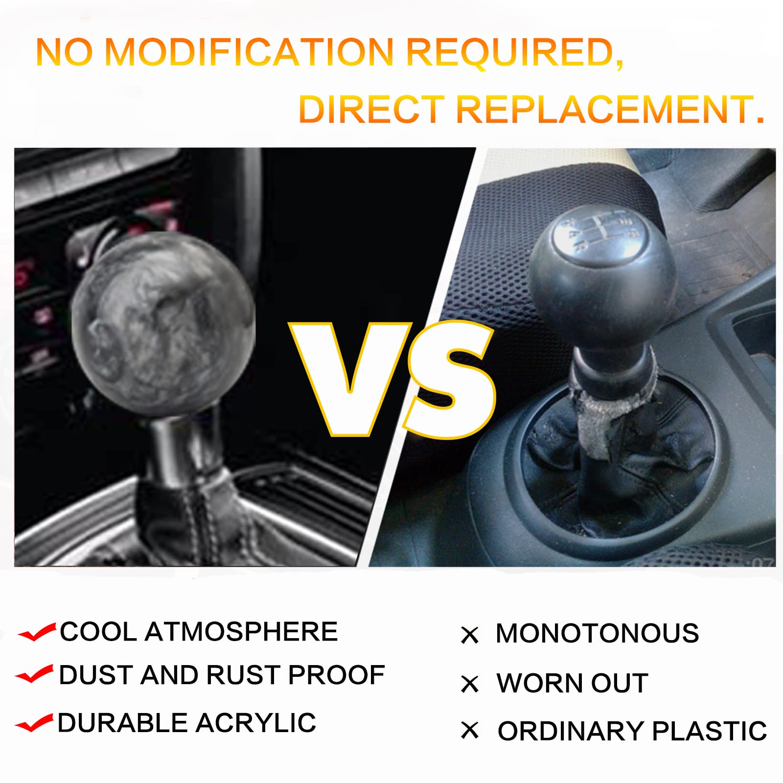 Yiuiy Round Ball Shift Knob Universal Marble Style Gear Shift Knob 5 6 Speed For Manual Automatic Vehicles With Adapters (Gray)