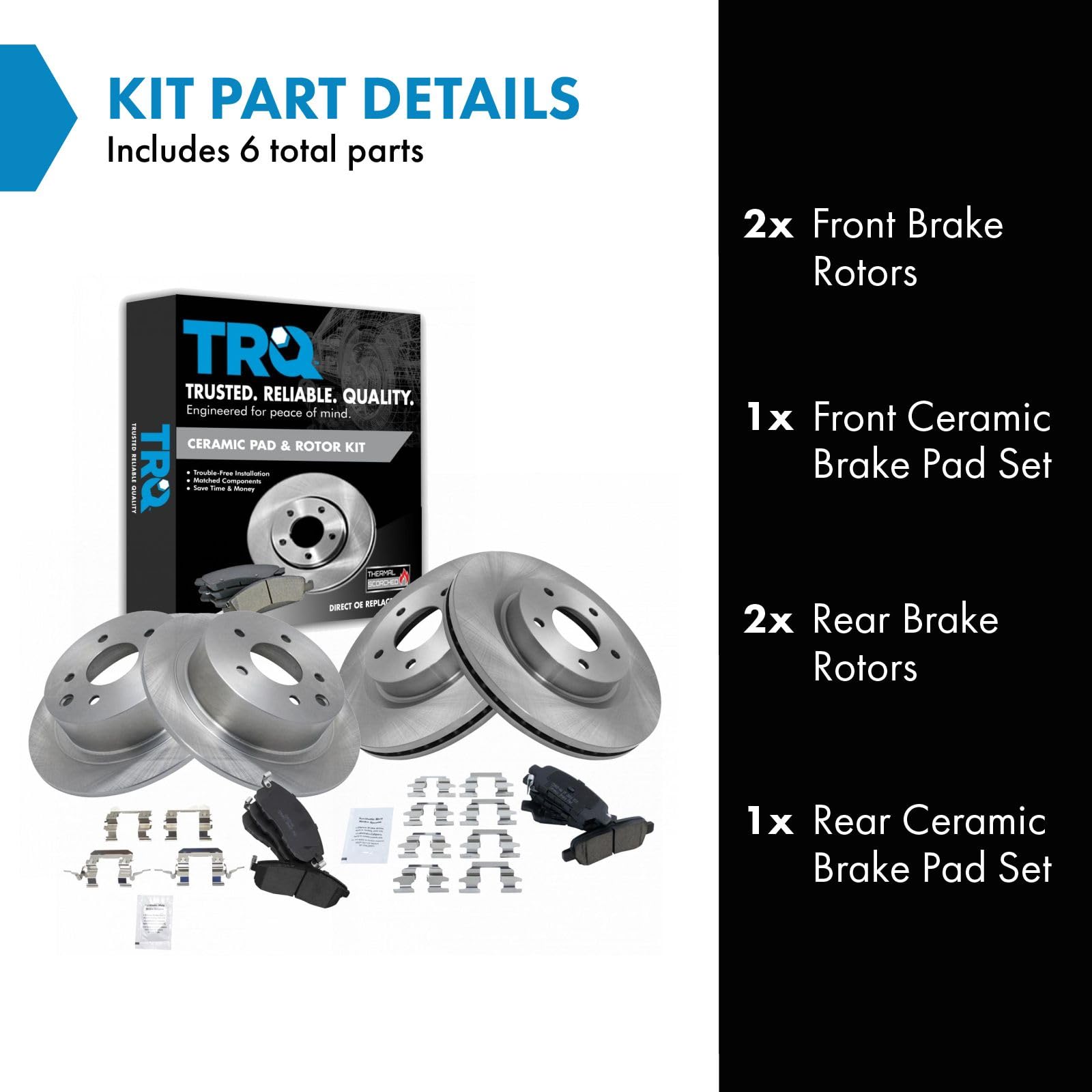Trq Front And Rear Brake Pad & Rotor Kit Brake Pads Brake Rotor Ceramic Compatible With 2009-2013 Nissan Altima