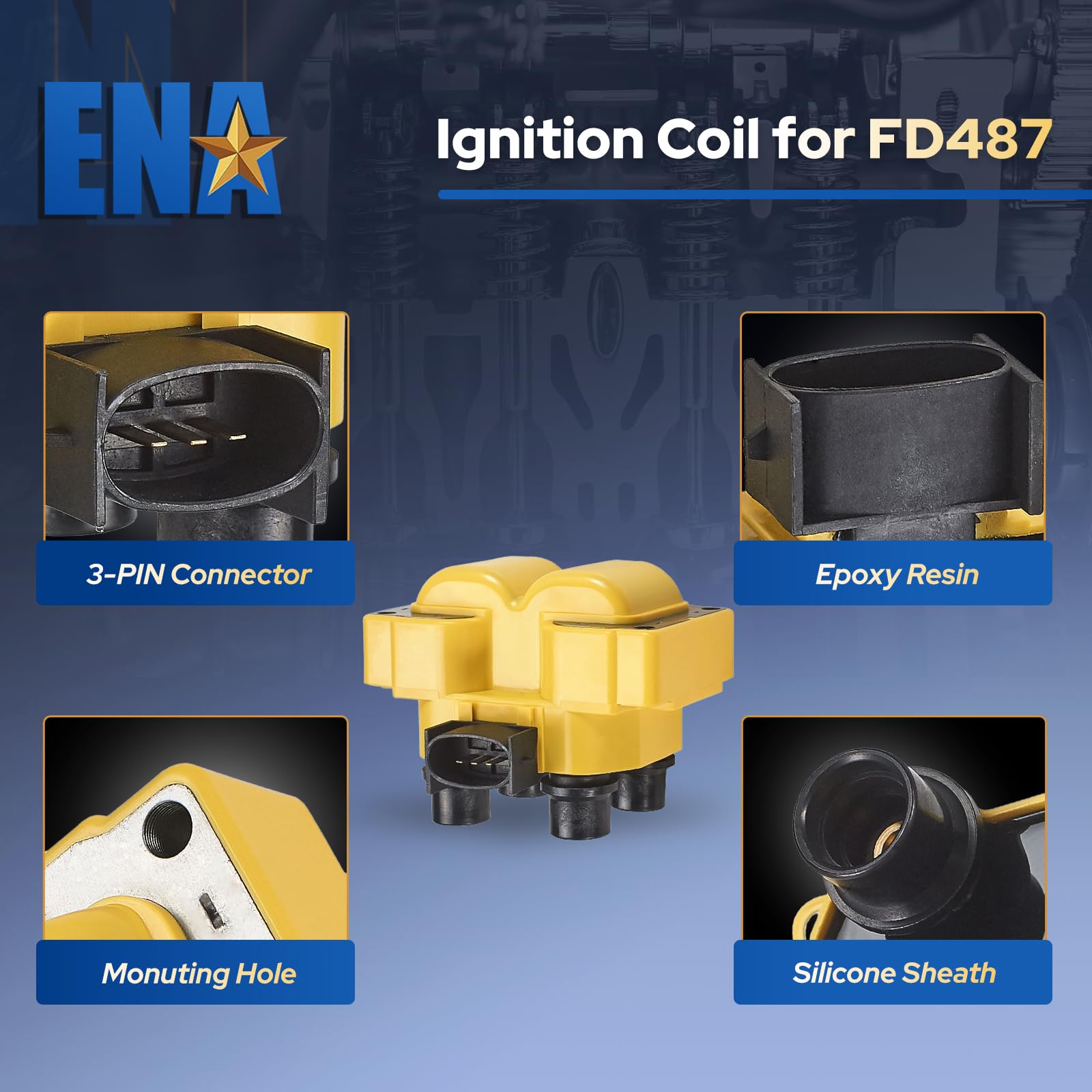 Ena Set Of 2 Yellow Ignition Coil Pack Compatible With Ford Lincoln Mazda Mercury F150 F250 E150 Escort Explorer Mustang Ranger