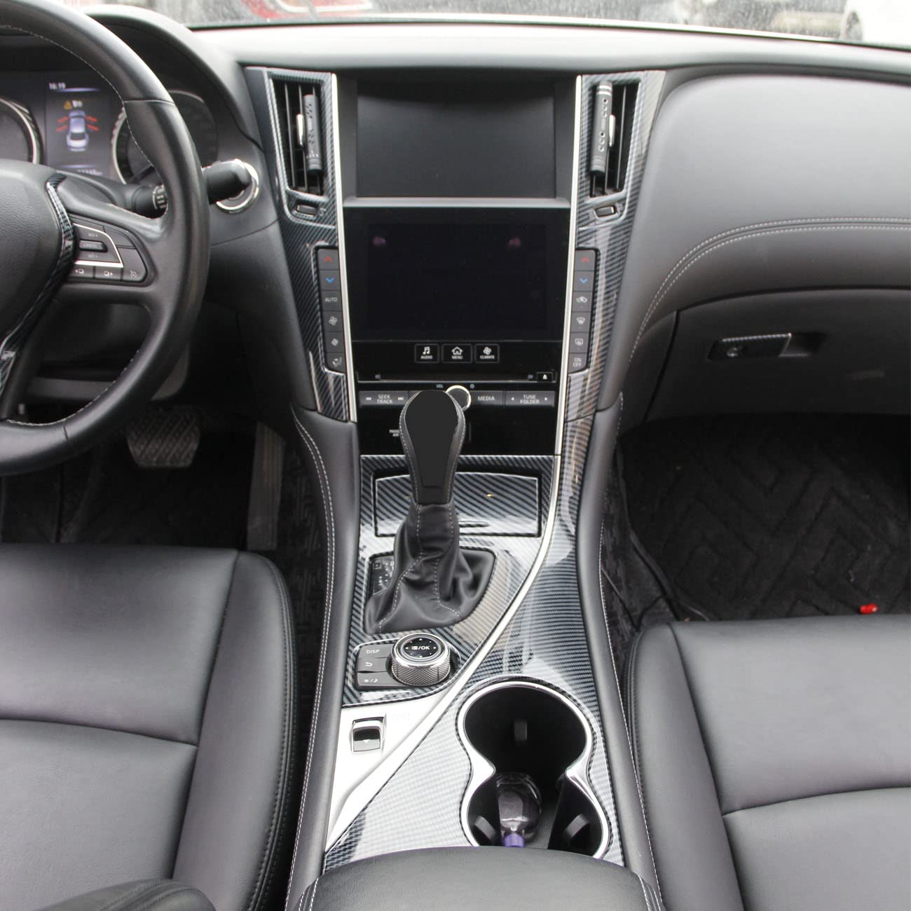 Fewshaw Carbon Fiber Center Console Panel Cover Trim for Infiniti Q50 Q60 2014-2024, Plastic, Carbon Fiber Pattern