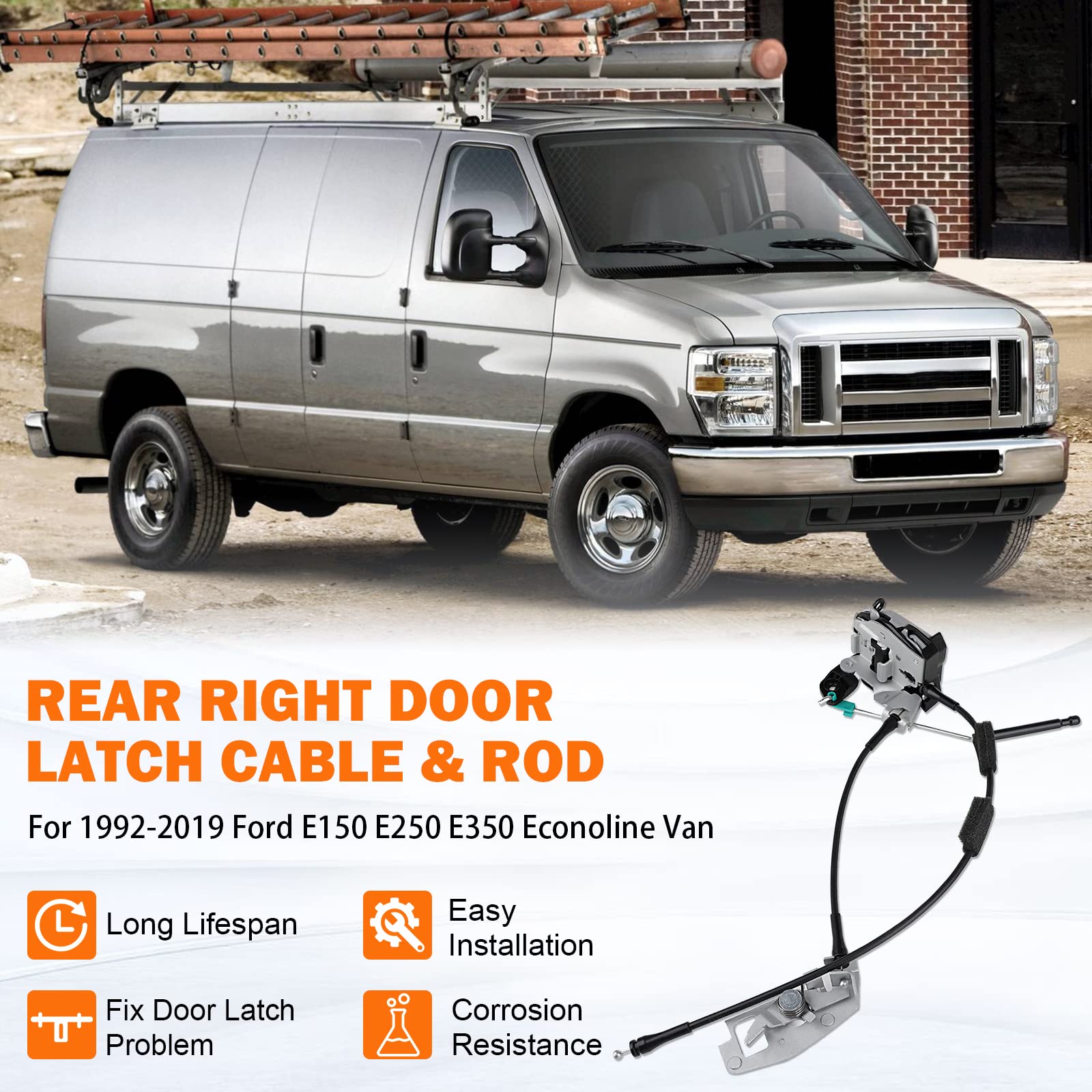 Rear Door Latch Cable & Rod Right Passenger Side For Ford E150 E250 E350 1992-2019 Econoline Van Side Back Door Latch Lock Cable Assembly Replace Ford 8C2Z-15431A02-C Ac2Z-15431A02-A 6C2Z-15431A02-Aa