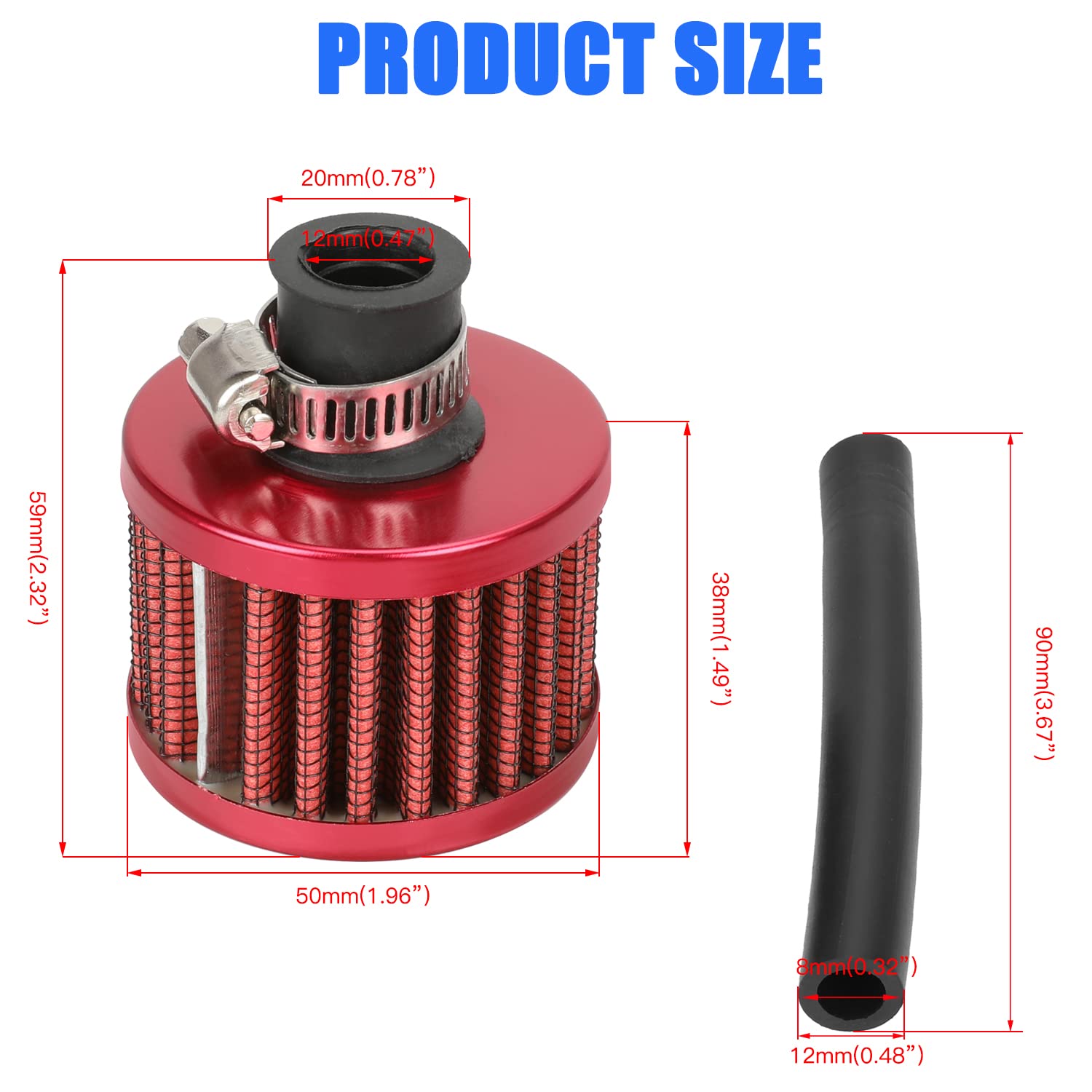 YOXUFA 12mm Air Filter Breather Cleaner for Predator 212cc 224cc 196cc Engines - Metal, Model KV01-12mm
