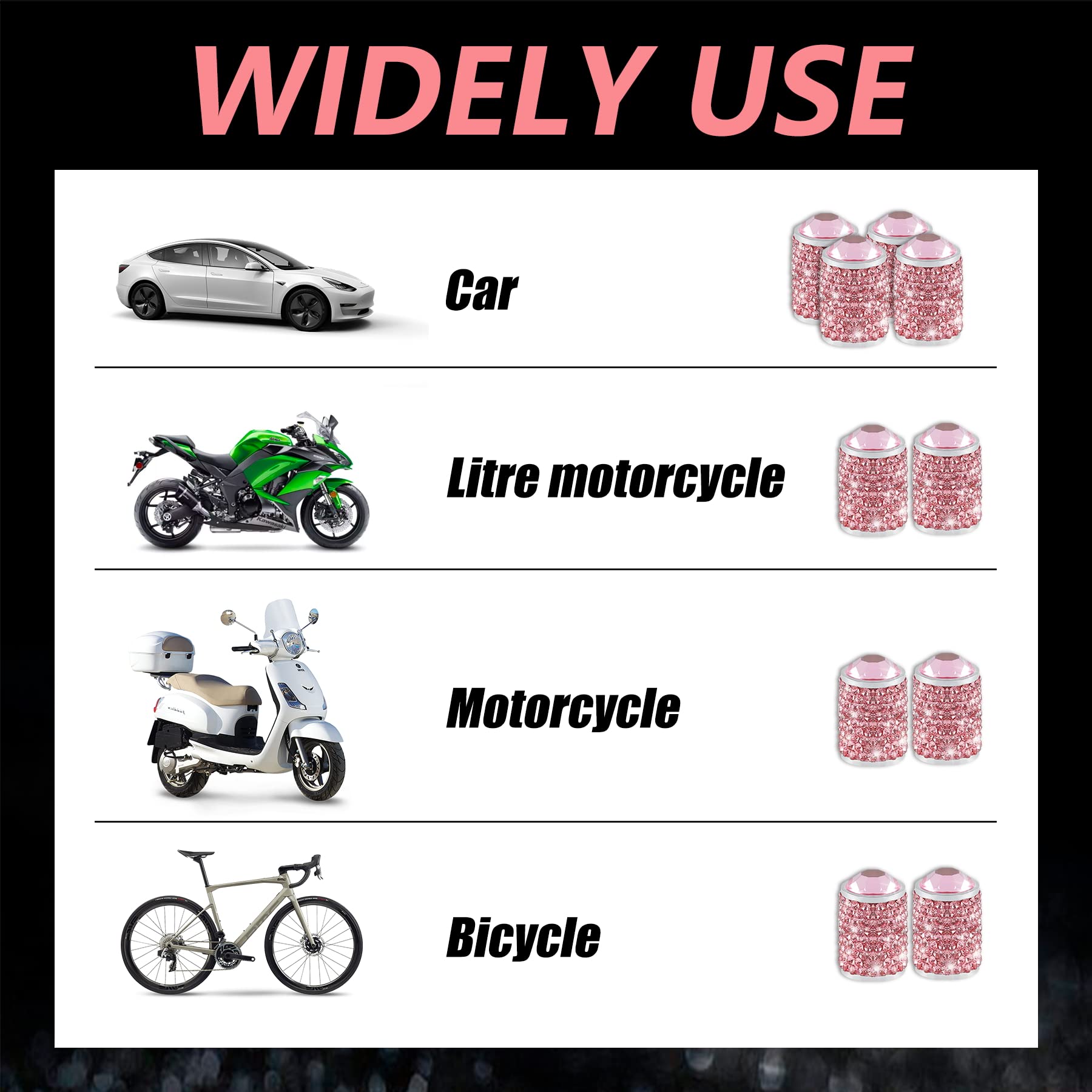 Alpmosn Car Wheel Tire Valve Caps, 4 Pcs Bling Tire Valve Caps, Crystal Tire Caps Shinny Rhinestone For Women, Universal Car Dus