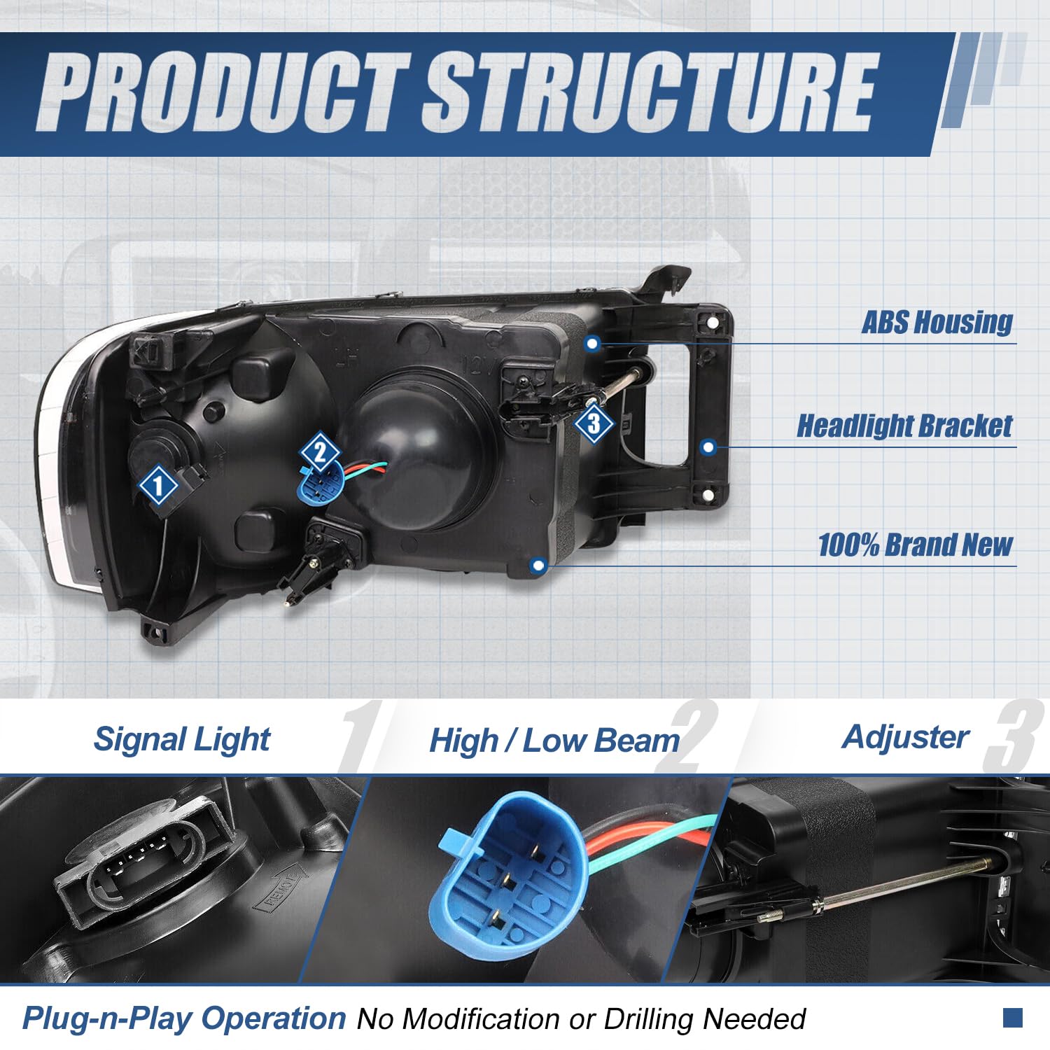 Auto Dynasty Led Drl Headlight Compatible With 2002 2003 2004 2005 Dodge Ram 1500 2500 3500 Sequential Turn Signal Black Project