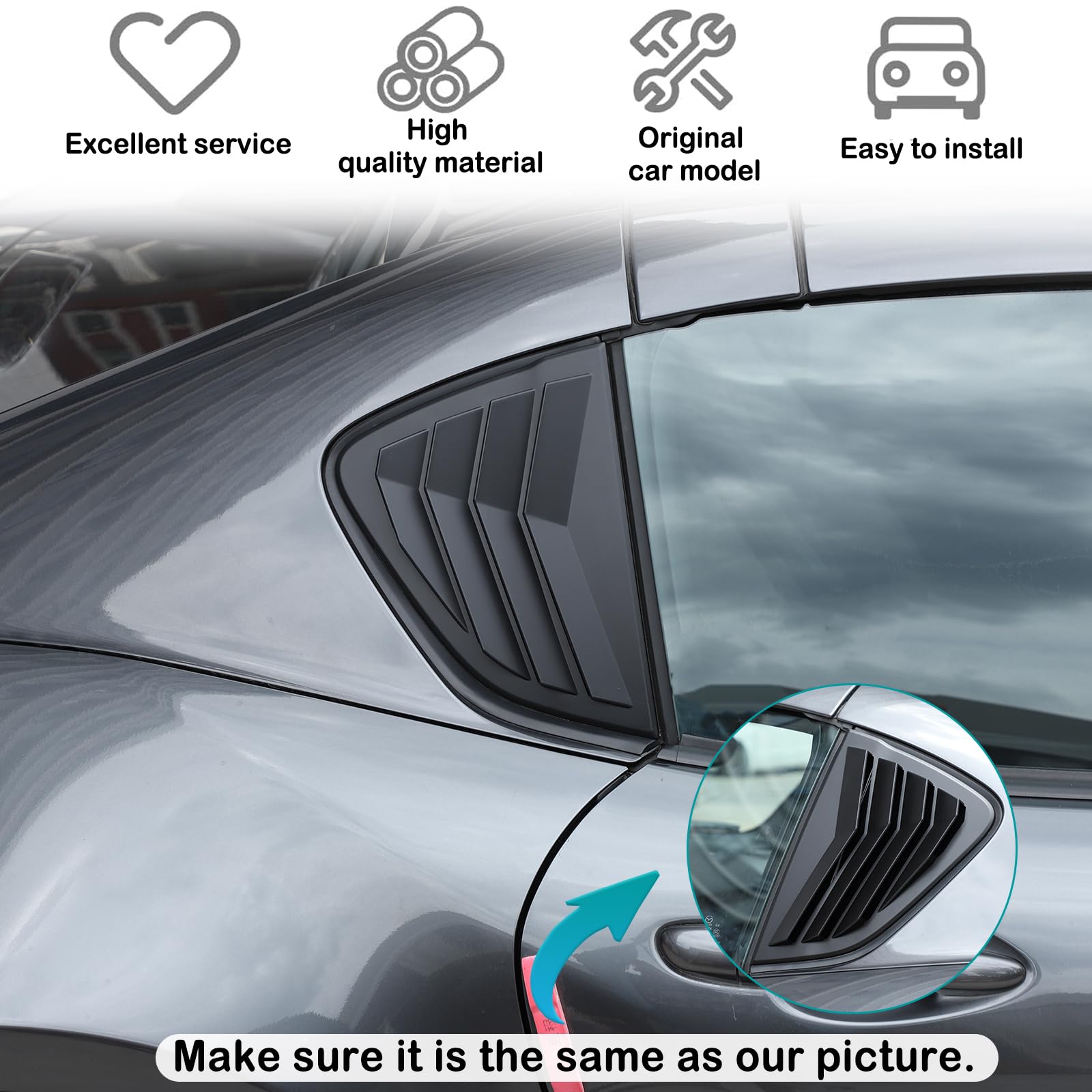 Hudiriy Rear Side Window Louvers Air Ven Decorative Compatible With Mazda Mx-5 Nd 2015-2023 Automotive Rear Window Triangular Glass Decorative Cover Abs,Only Fit Hardtop Version (Piano Black)