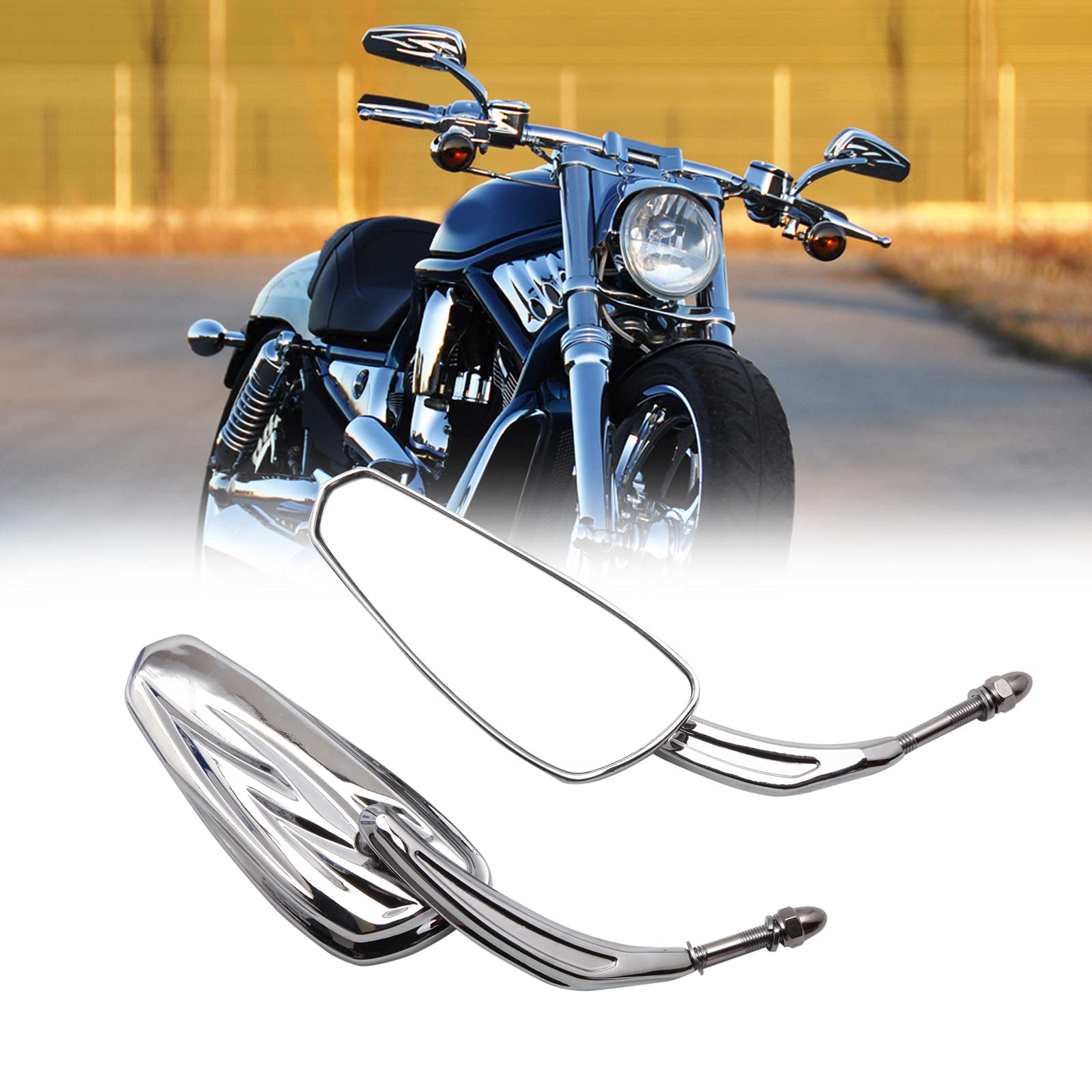 Chrome Motorcycle Side Mirror For Road King Street Electra Glide Road Glide Dyna Softail Rearview 1982-2018 2019 2020 (Chrome#1)