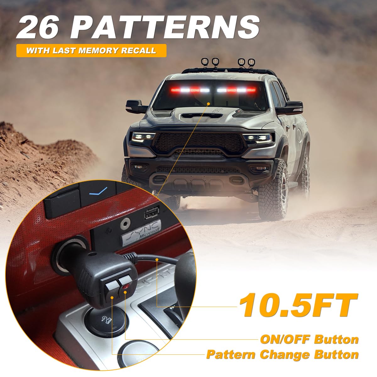 Lrter 2 In 1 Traffic Advisor Light Bar Strobe Flash Light Windshield Led Emergency Strobe Visor Safety Warning Hazard Flashing L