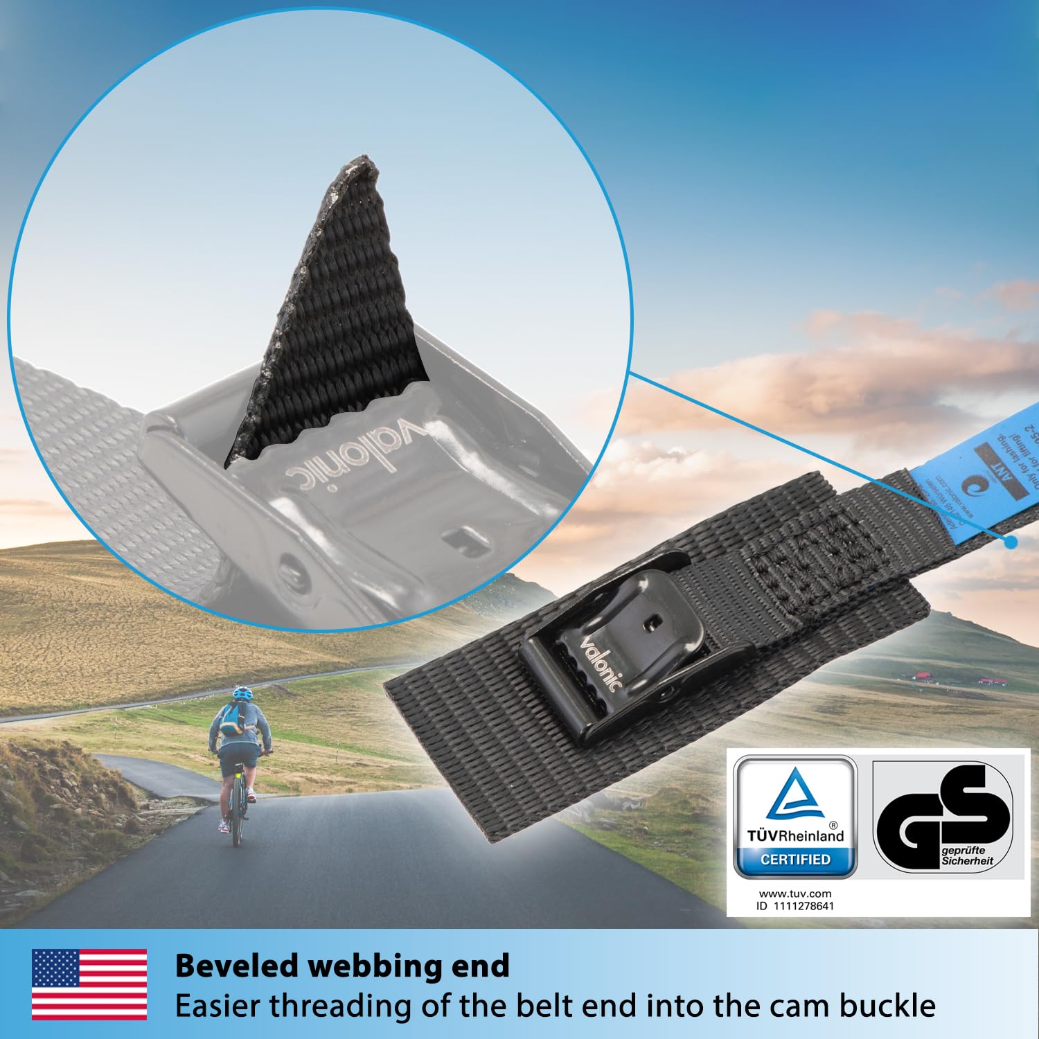 Valonic Ant - Short Lashing Strap, Padded, 4 Pieces, 2.5 Ft, 350Lbs Breaking Strength, Cam Buckle, Black - Tie Down Straps For B