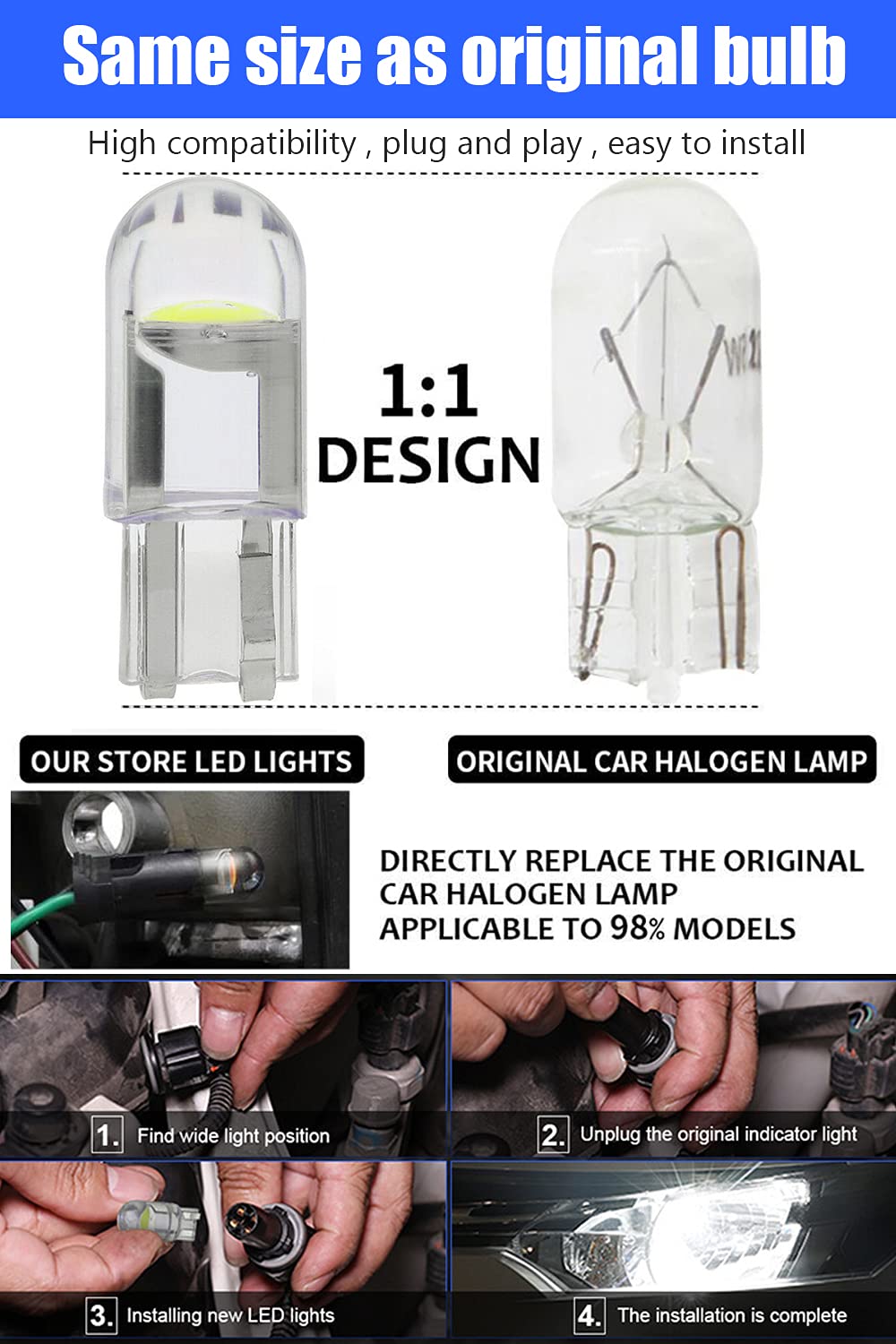 Toryor 194 Led Light Bulb White 6000K Pack Of 10, 168 2825 W5W T10 Wedge Cob Led Replacement Bulbs Error Free For Car Dome Map D