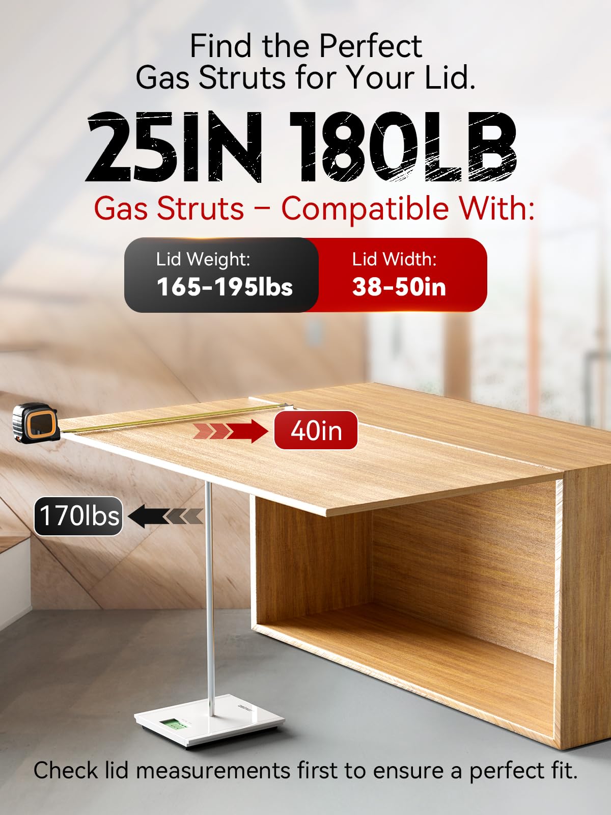 Vepagoo Gas Struts 25 Inch 180Lb/801N Shock With Mounting Brackets, Rv Bed Storage Door Lift Support, Heavy Lid Duty Springs (Fi