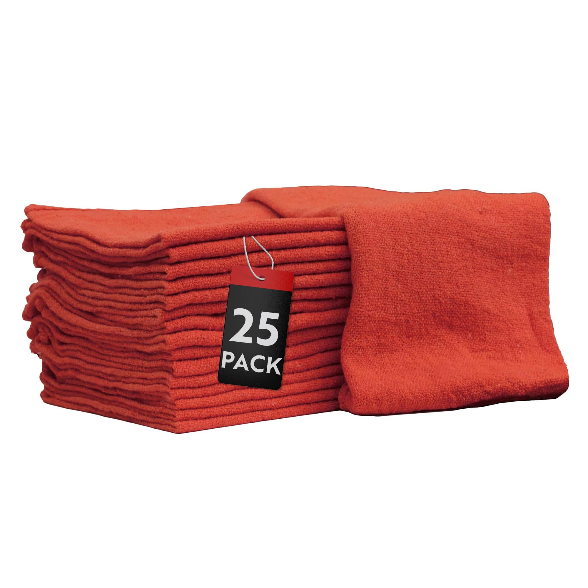 Nabob Wipers Auto Mechanic Shop Towels 25 Pack Bulk Shop Rags 100% Cotton Size 14x14 Commercial Grade (25 Pack, Red)
