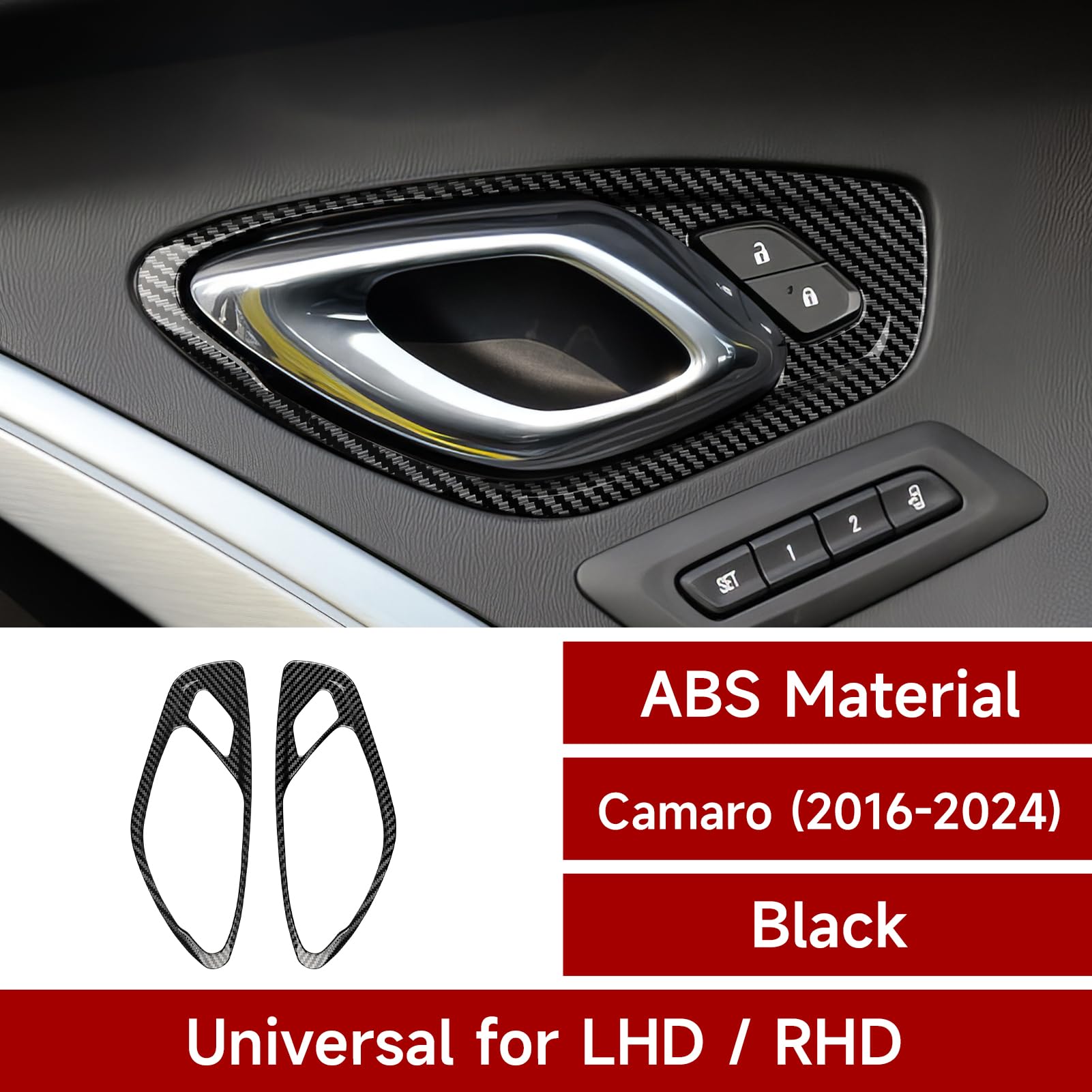 Car ABS Carbon Fiber Decal Door Handle Sticker Interior Trim Cover for Chevrolet Camaro 2016 2017 2018 2019 2020 2021 2022 2023