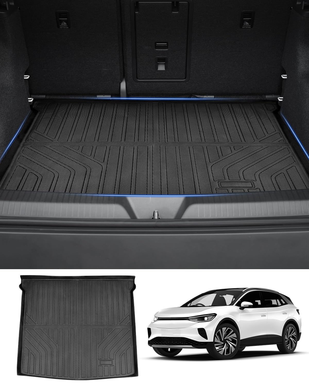 Powerty Cargo Mat For Volkswagen Id.4 2021 2022 2023 2024 2025 Accessories Trunk Mat In Upper Position All Weather Cargo Liner R
