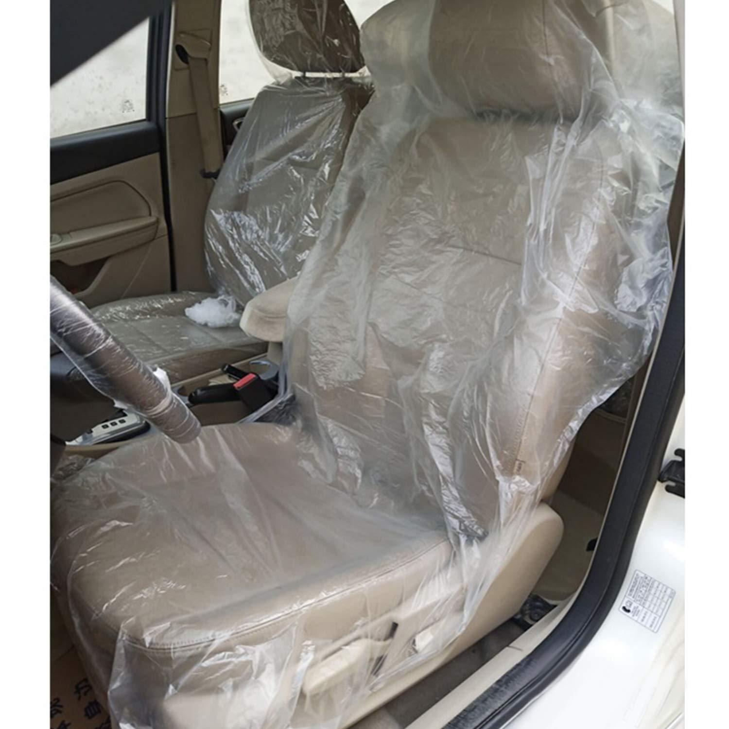 awagas 100PCS Ultra-Thick 20g Disposable Plastic Car Seat Covers Universal Clear Vehicle Seat Protector Car Chair Covers Mechani