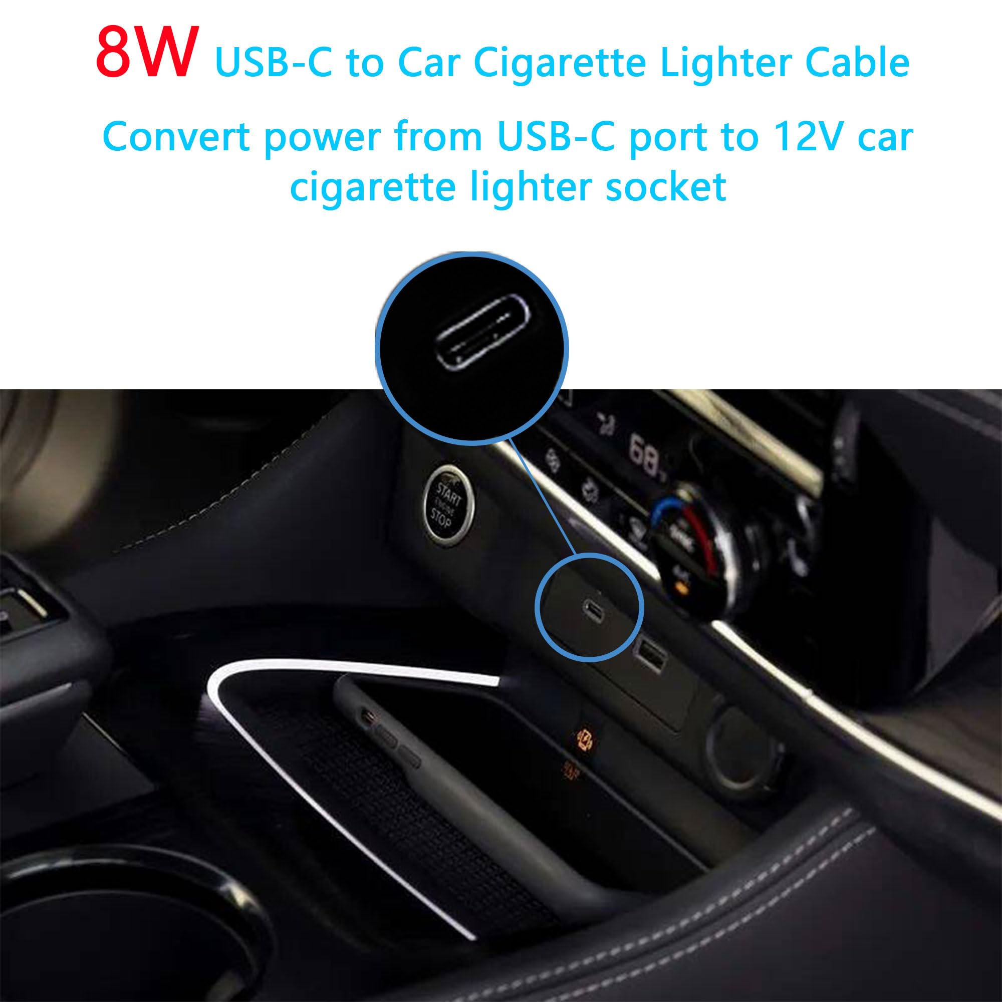 Cerrxian 1Ft Usb C Male To 12V 8W Cigarette Lighter Socket Adapter Power Cable For Dash Cam, Gps, Car Led Light Strips - 2Pcs