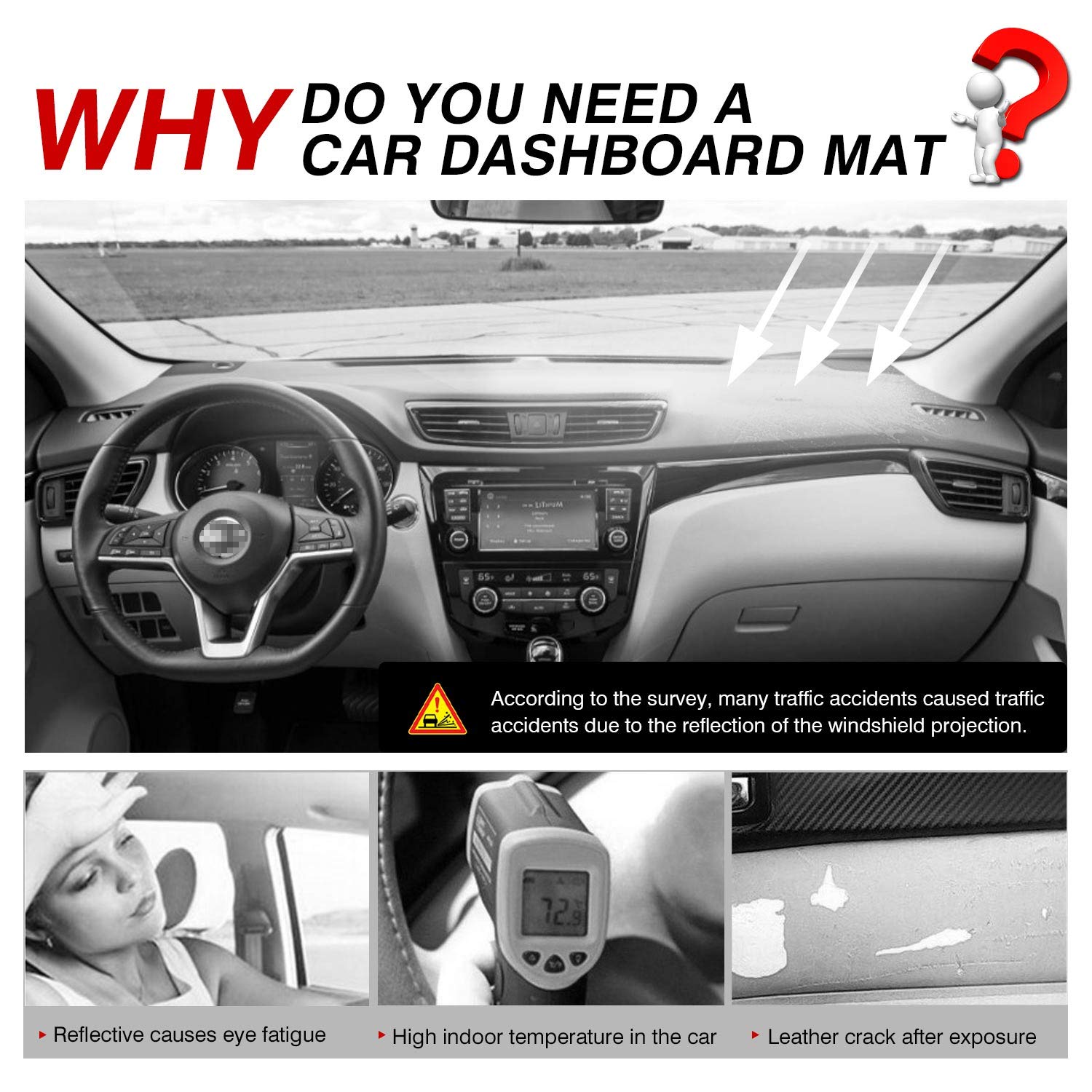 Cartist Dashboard Cover Mat for 2014-2018 2019 2020 Nissan Rogue Accessories Dash Cover Suede Dash Mat Sunshade Glare UV Rays Pr