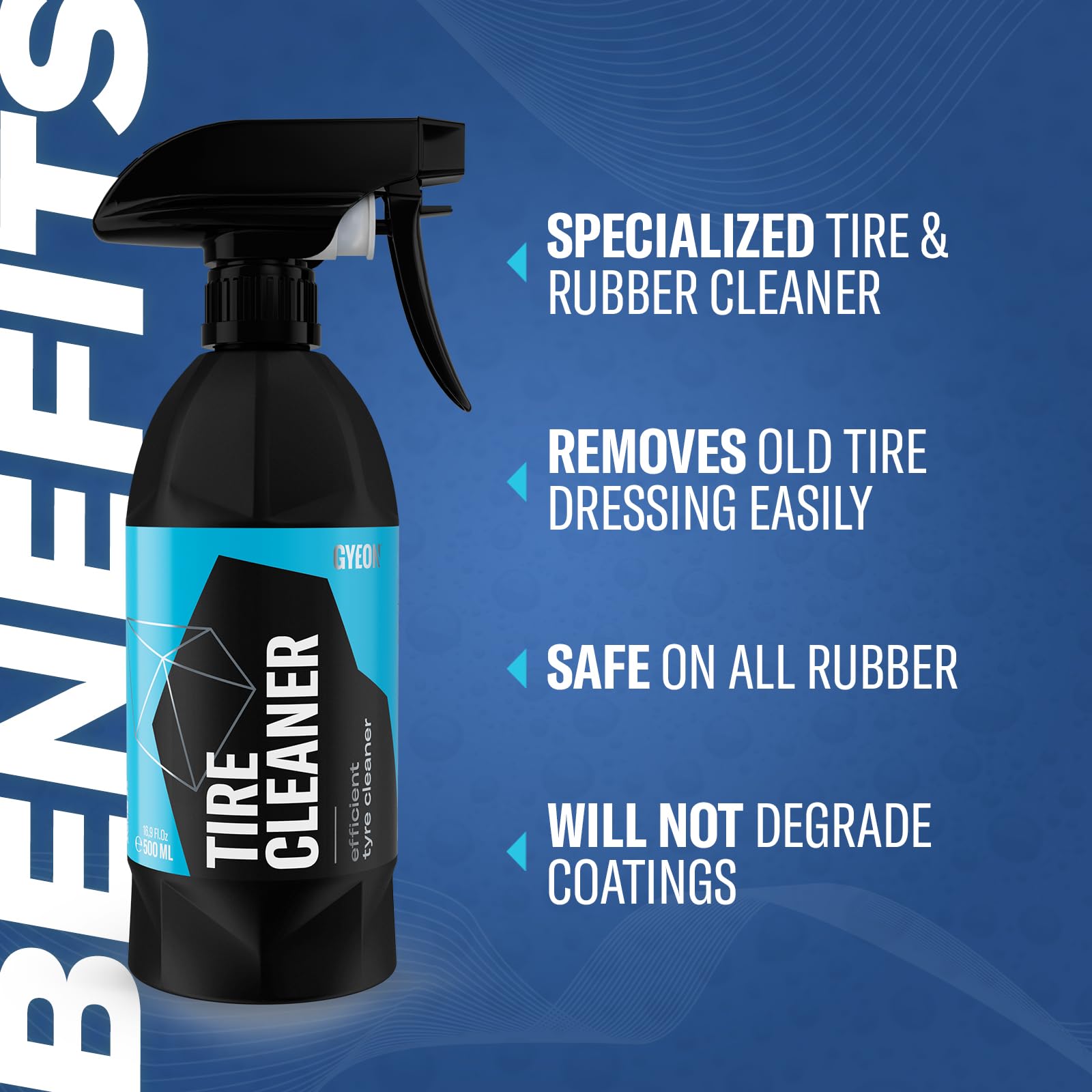 Gyeon Tire Cleaner 500Ml - Tire And Rubber Cleaner - Remove Old Tire Shine And Dressings Easily - Deep Clean Tires And Rubber Trim - Safe On All Wheel And Tire Finishes