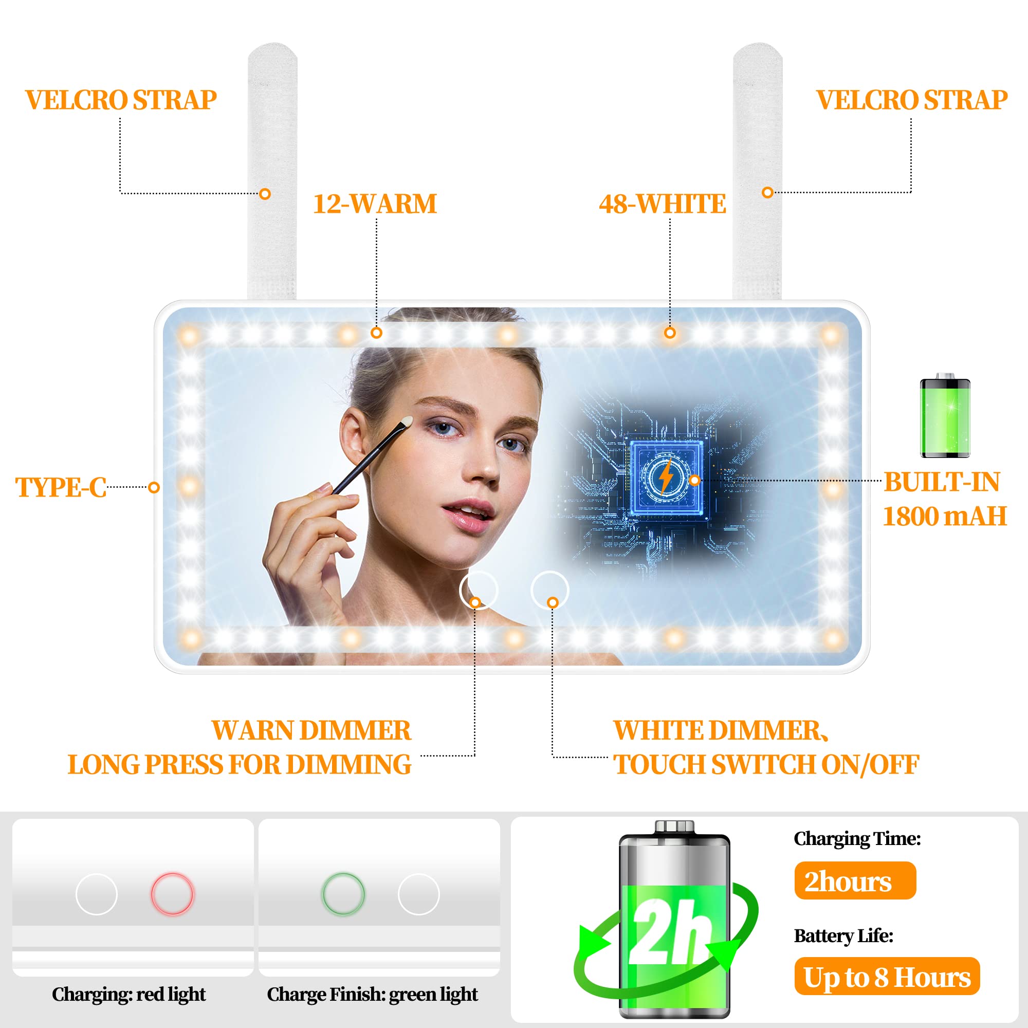 Car Sun Visor Vanity Mirror With Lights, Rechargeable Car Makeup Mirror Accessories, Birthday Gifts For Women Girl, 3 Light Mode