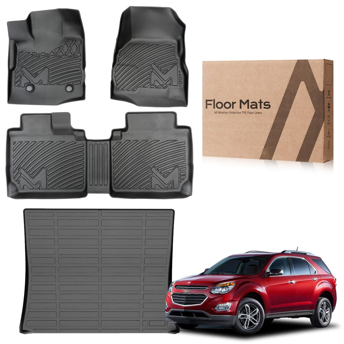 Tpe Automotive Floor Mats & Cargo Liner Custom For 2012-2017 Chevy Equinox & Gmc Terrain, All Weather Cover Protection Waterproo