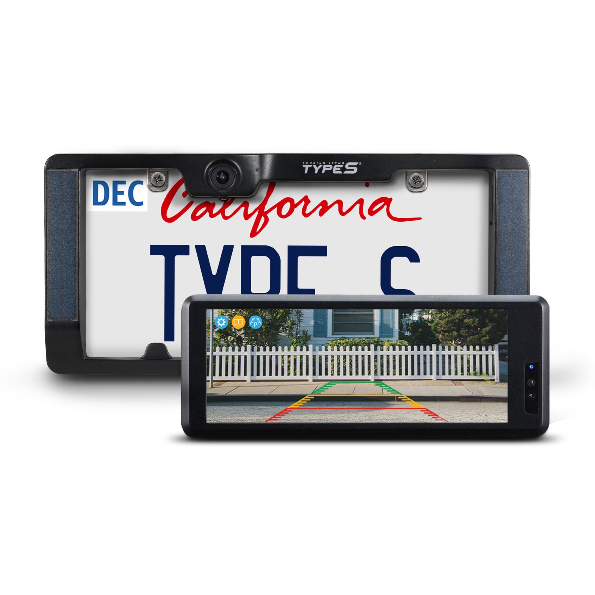 Type S | Vehicle Wireless Backup Camera License Plate Frame, Extra Long Battery Life With Solar Powered Charging, Waterproof, Po