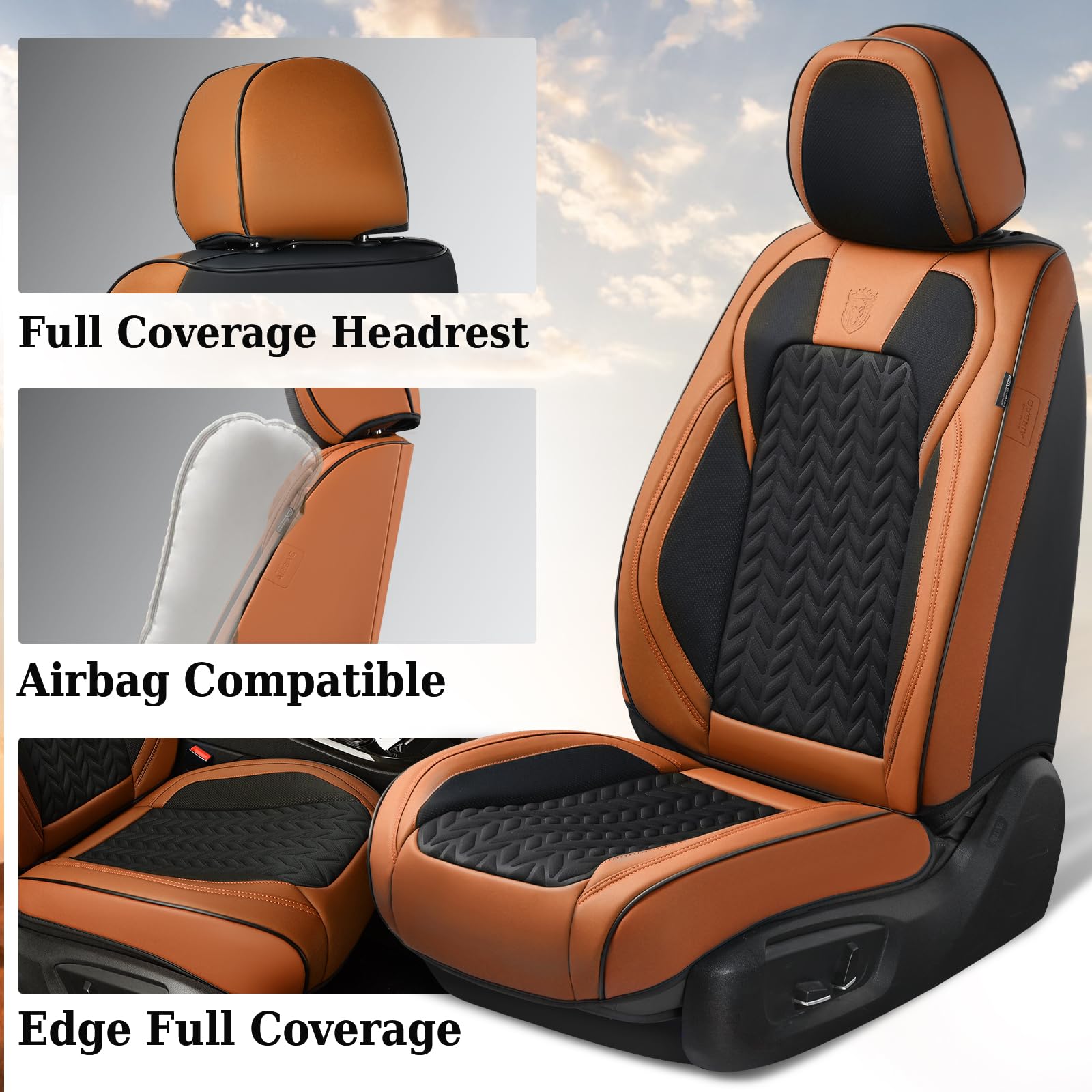 Coverado Car Seat Cover, Front Seat Cover, 2Pcs Car Seat Protector, Seat Covers For Cars, Breathable Faux Leather Car Seat Cushi